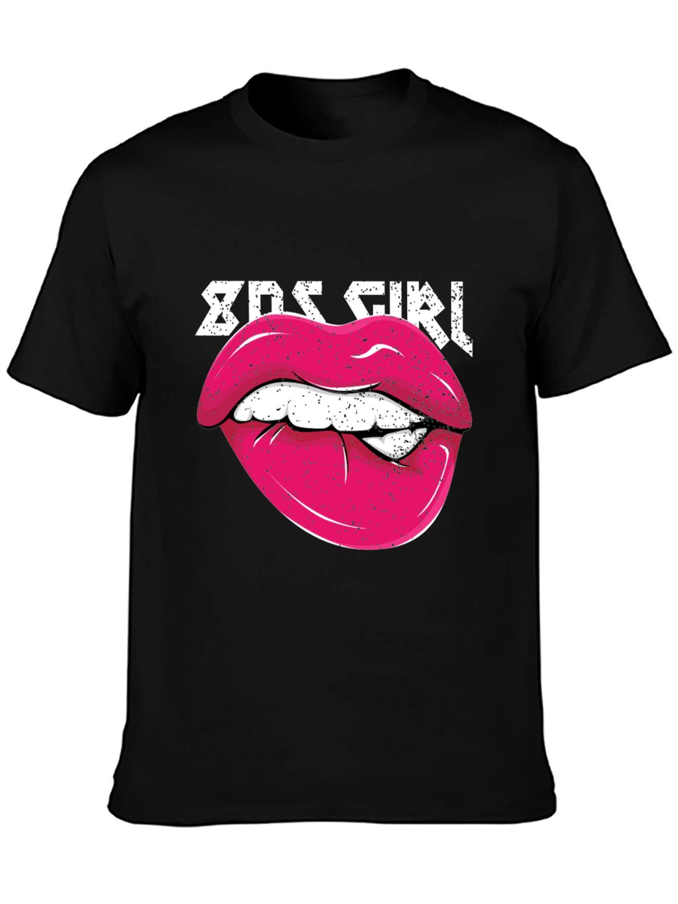 Black 80s Girl Lips Graphic Tee - Retro Style Shirt view 3