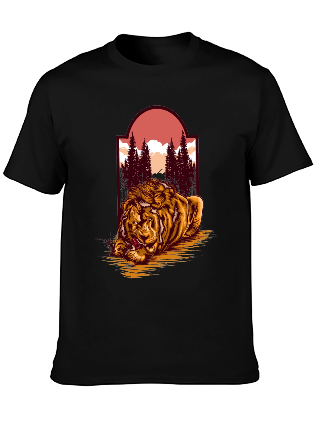 Black Lion & Landscape Graphic Tee - Unique Design view 3