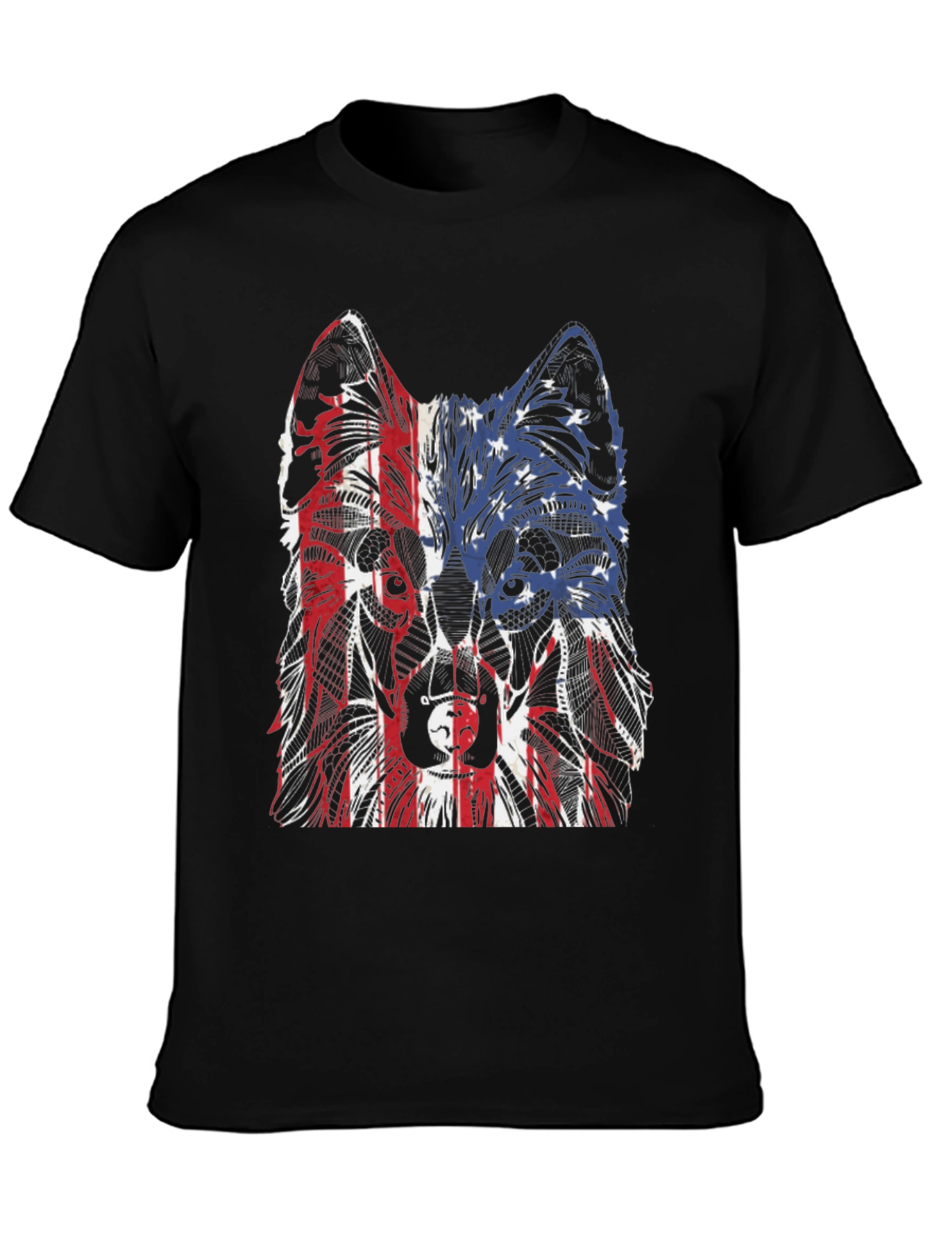 Black Patriotic Wolf Graphic Tee - Unisex Black T-Shirt view 3