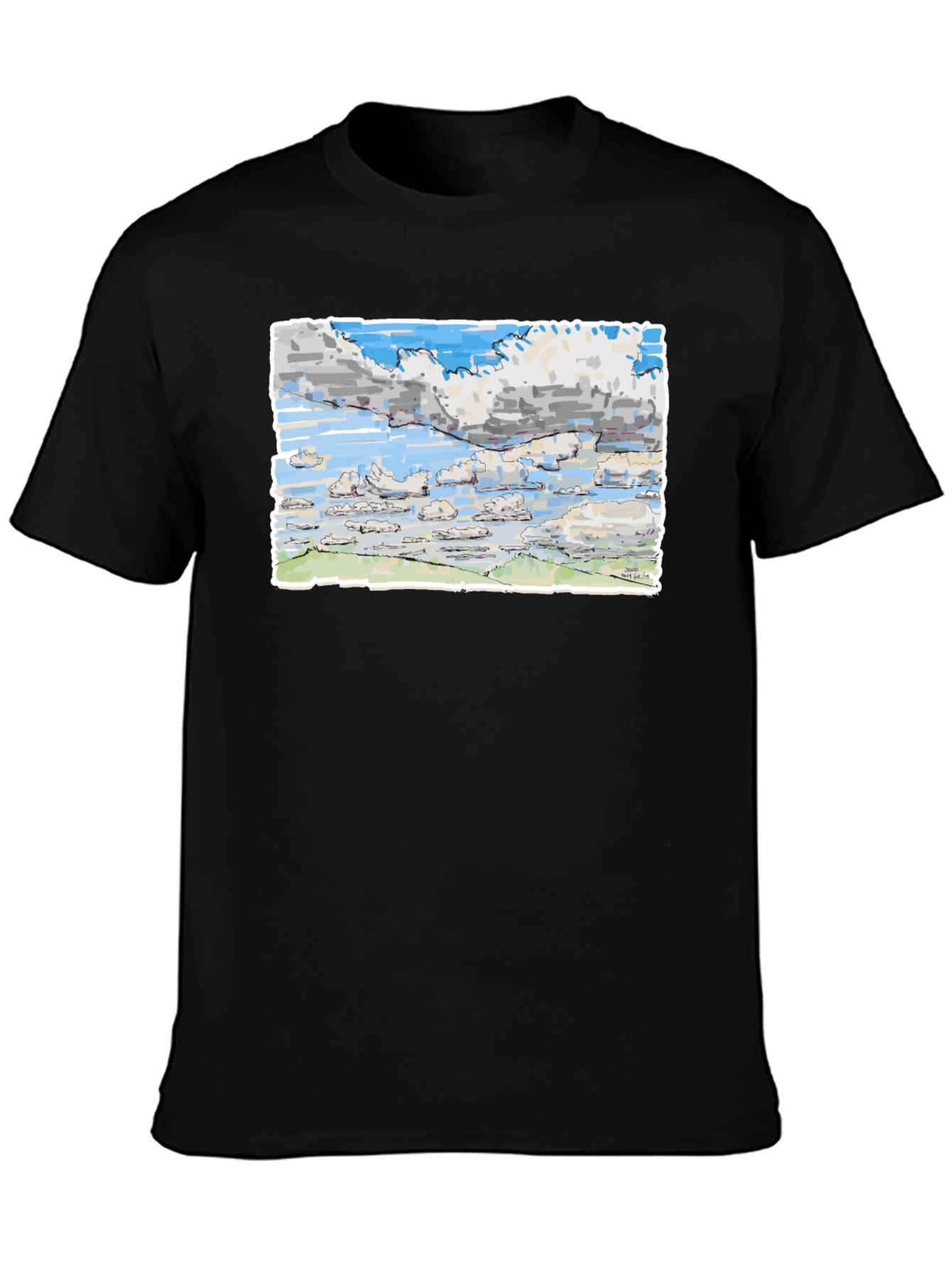 Black Sky Drawing T-Shirt - Artistic Cloud Design view 3