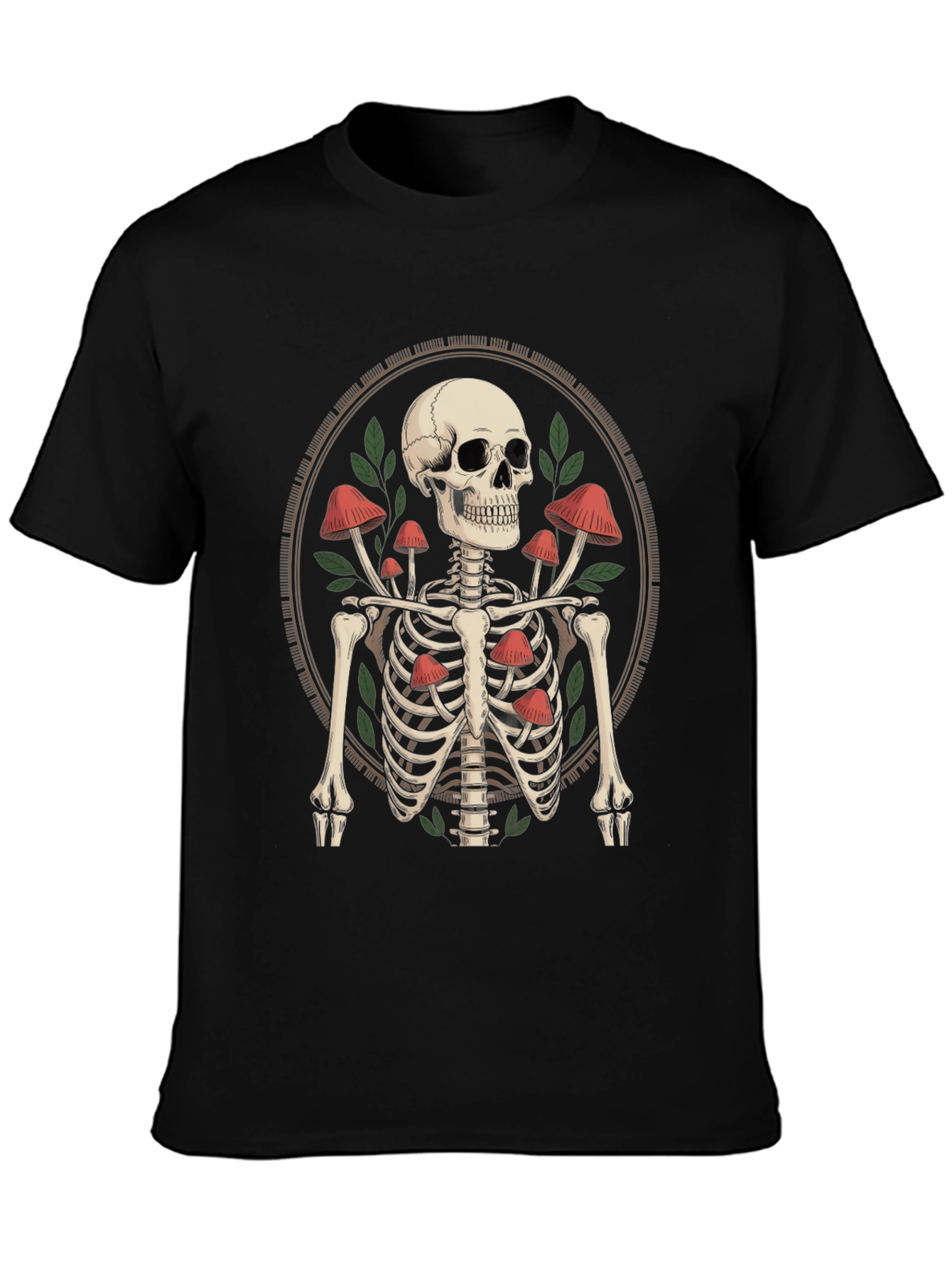 Black Mushroom Skeleton Graphic Tee - Edgy Unisex T-Shirt view 3