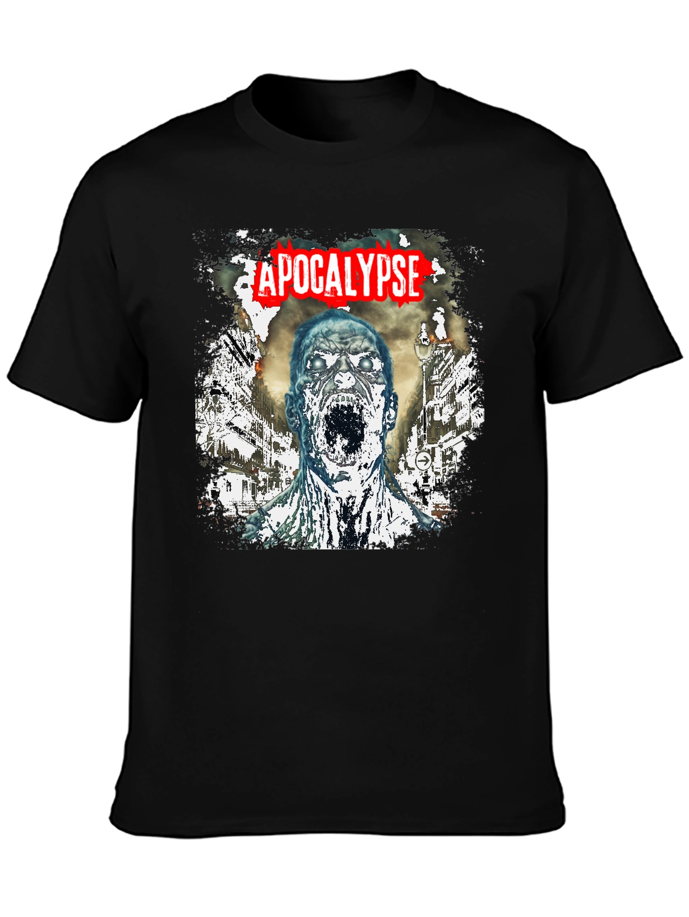 Black Apocalypse Zombie Graphic T-Shirt - Black Cotton Tee view 3