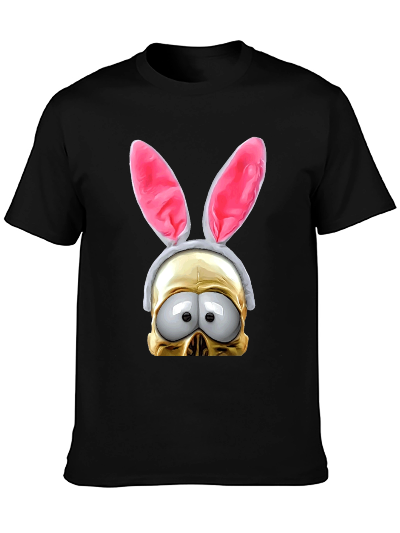 Black Humorous Bunny Skull Graphic T-Shirt view 3