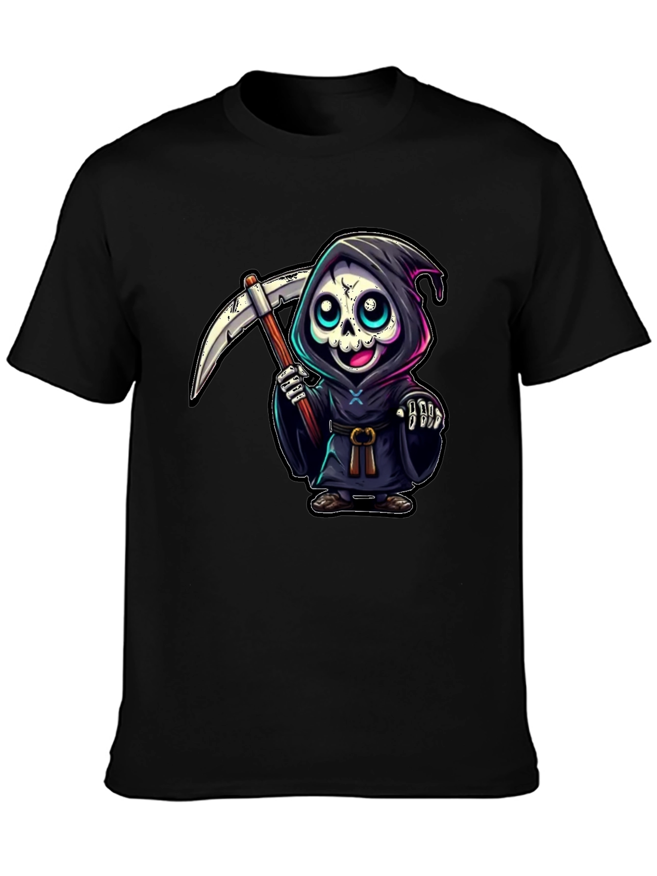 Black Grim Reaper Cartoon Graphic Tee view 3