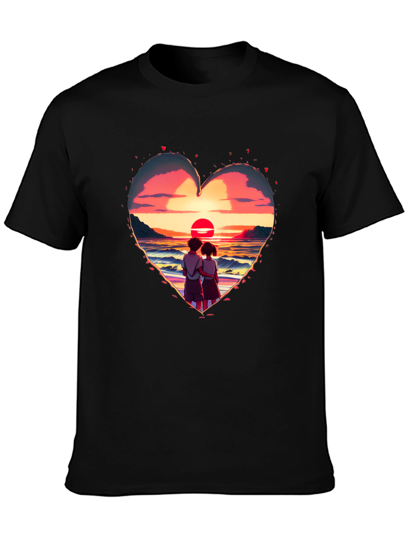 Black Sunset Lovers Heart Graphic Tee - Romantic Style view 3