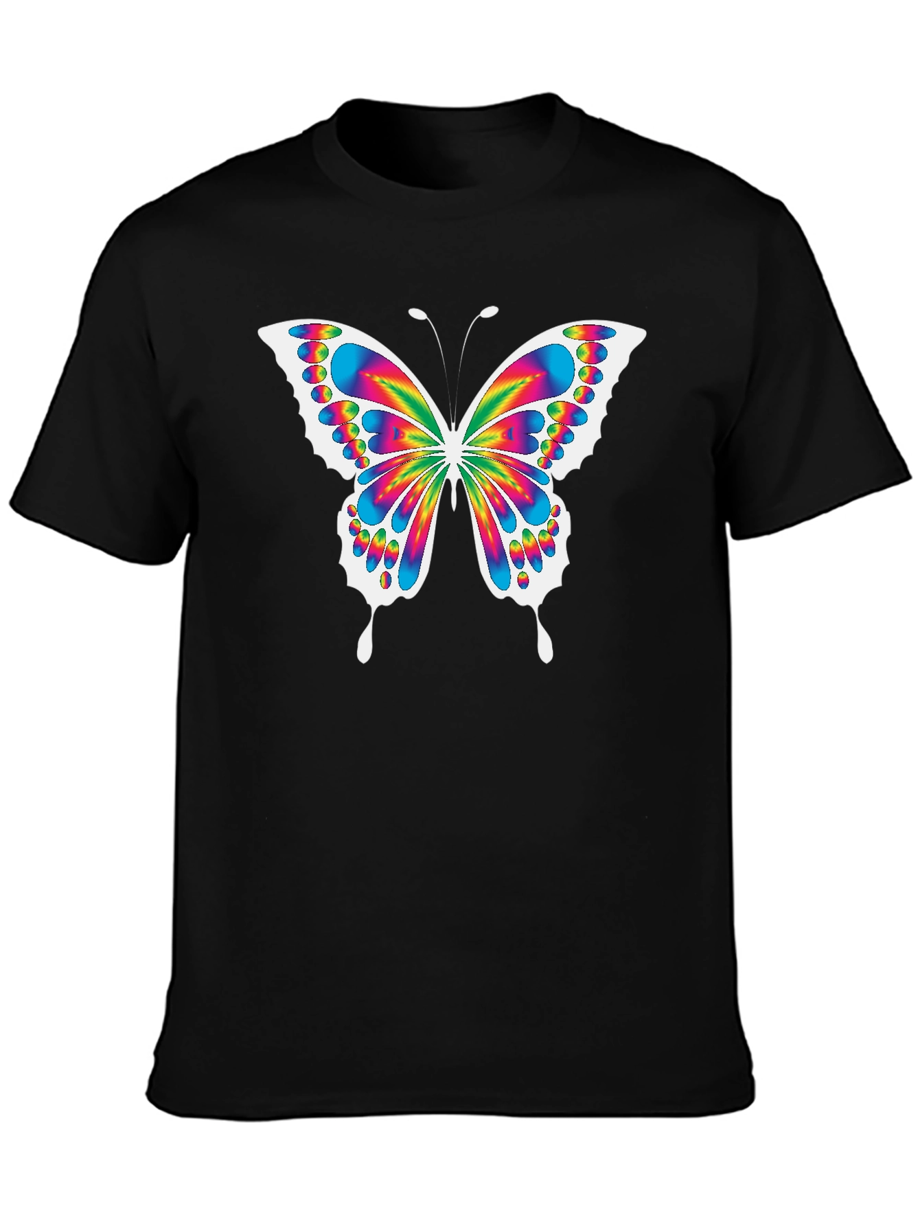 Black Rainbow Butterfly Graphic Black T-Shirt view 3