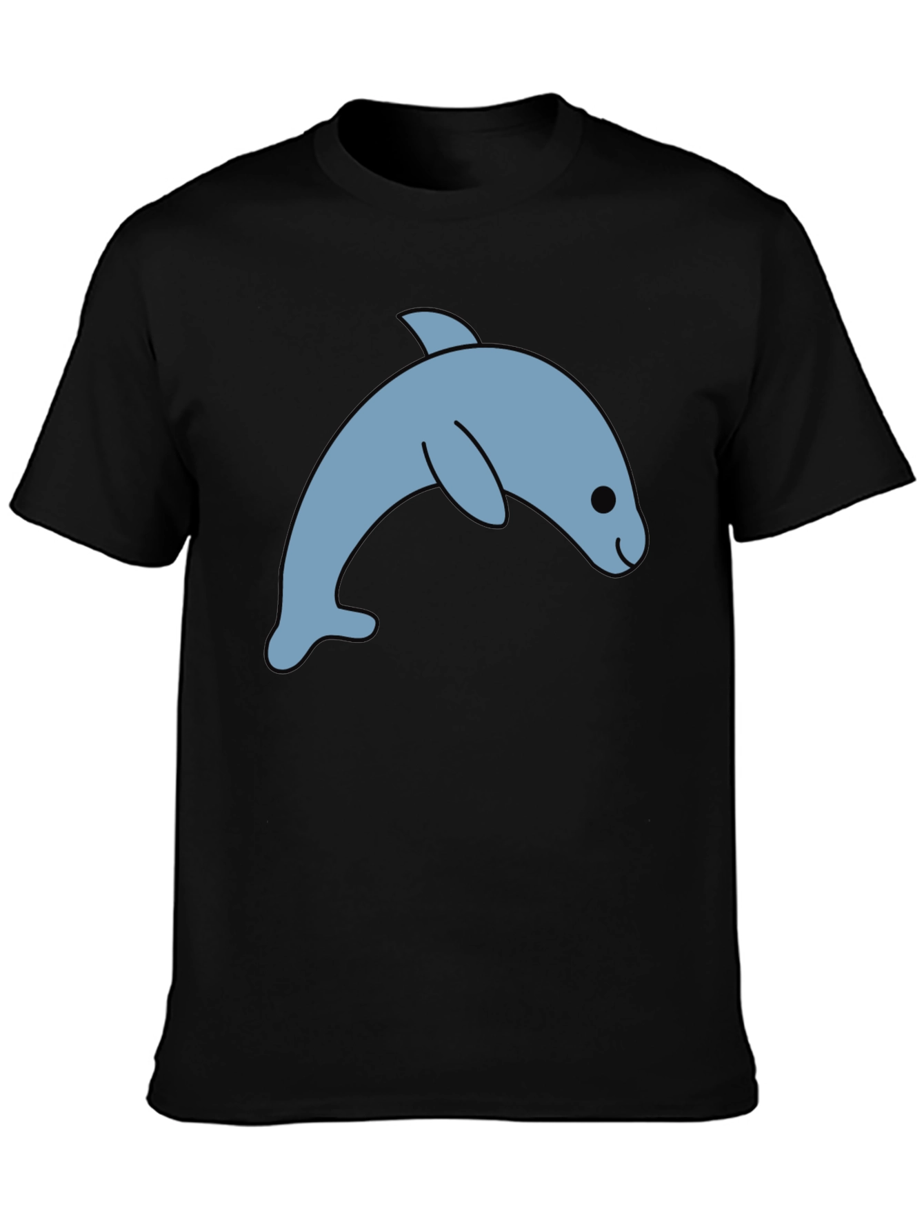 Black Cute Dolphin Graphic Tee - Black Cotton T-Shirt view 3