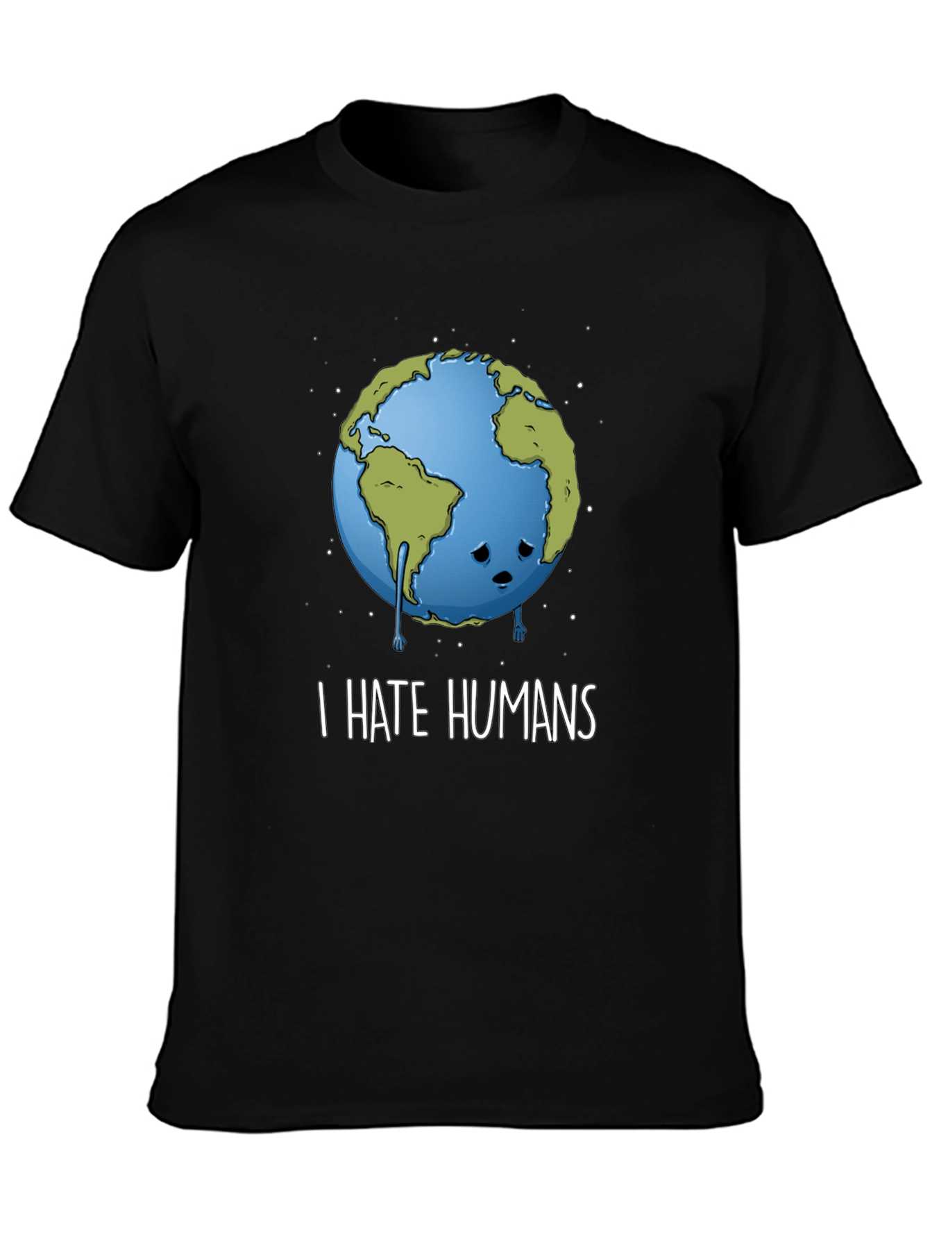 Black Sad Earth Graphic Tee - I Hate Humans - Black Cotton T-Shirt view 3