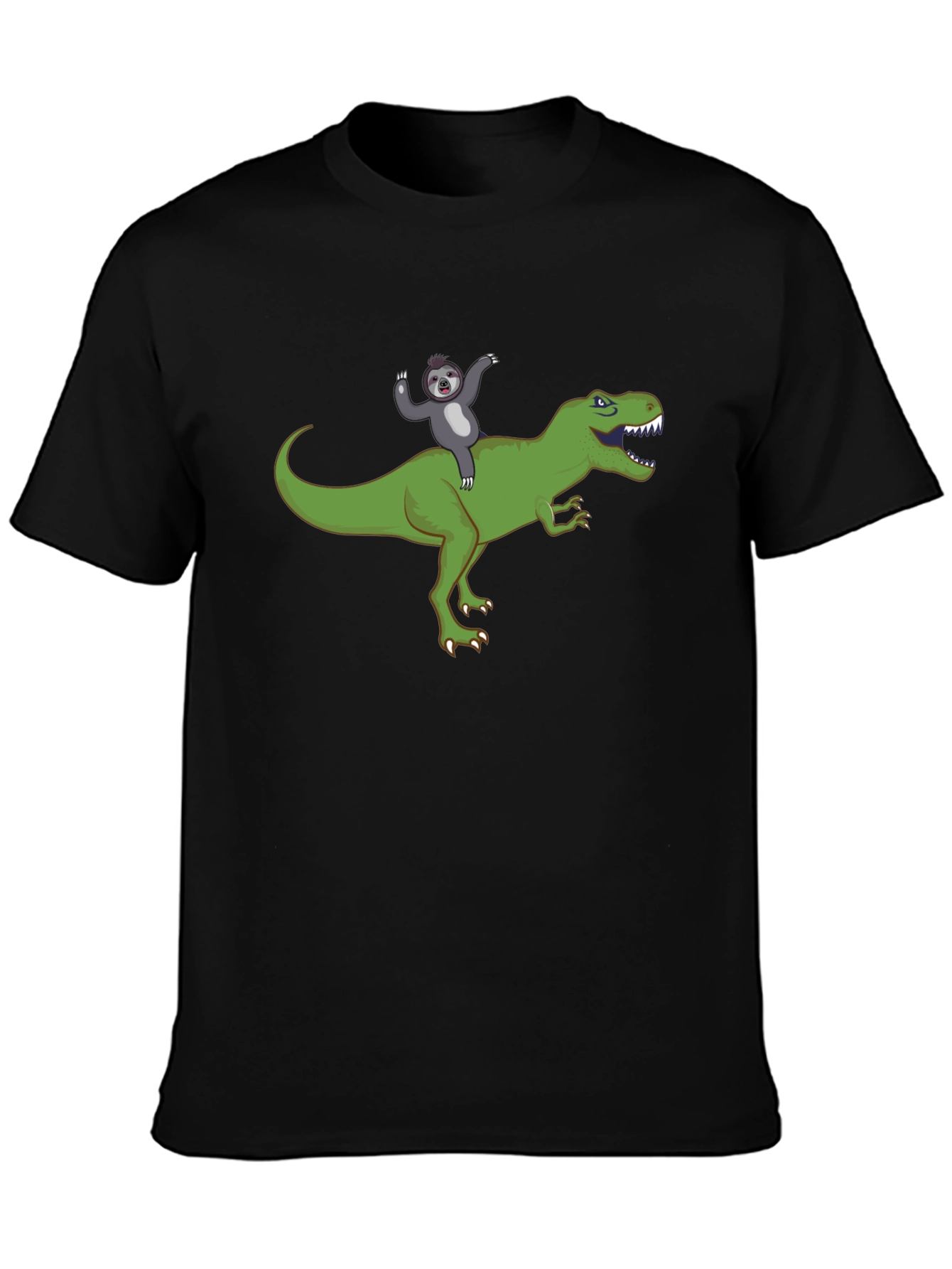 Black Sloth Riding T-Rex Funny Graphic T-Shirt view 3