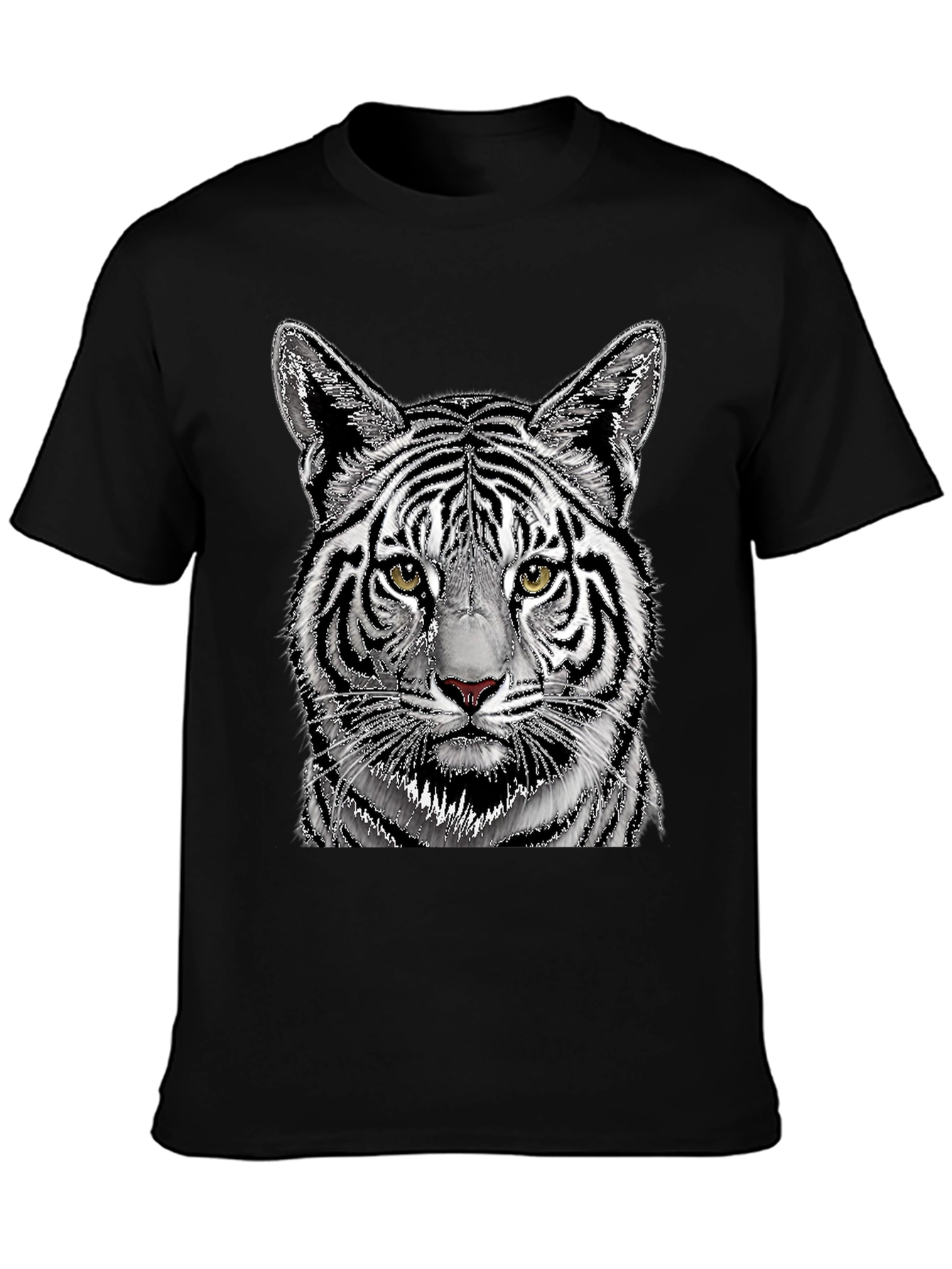 Black White Tiger Graphic Print Black T-Shirt view 3