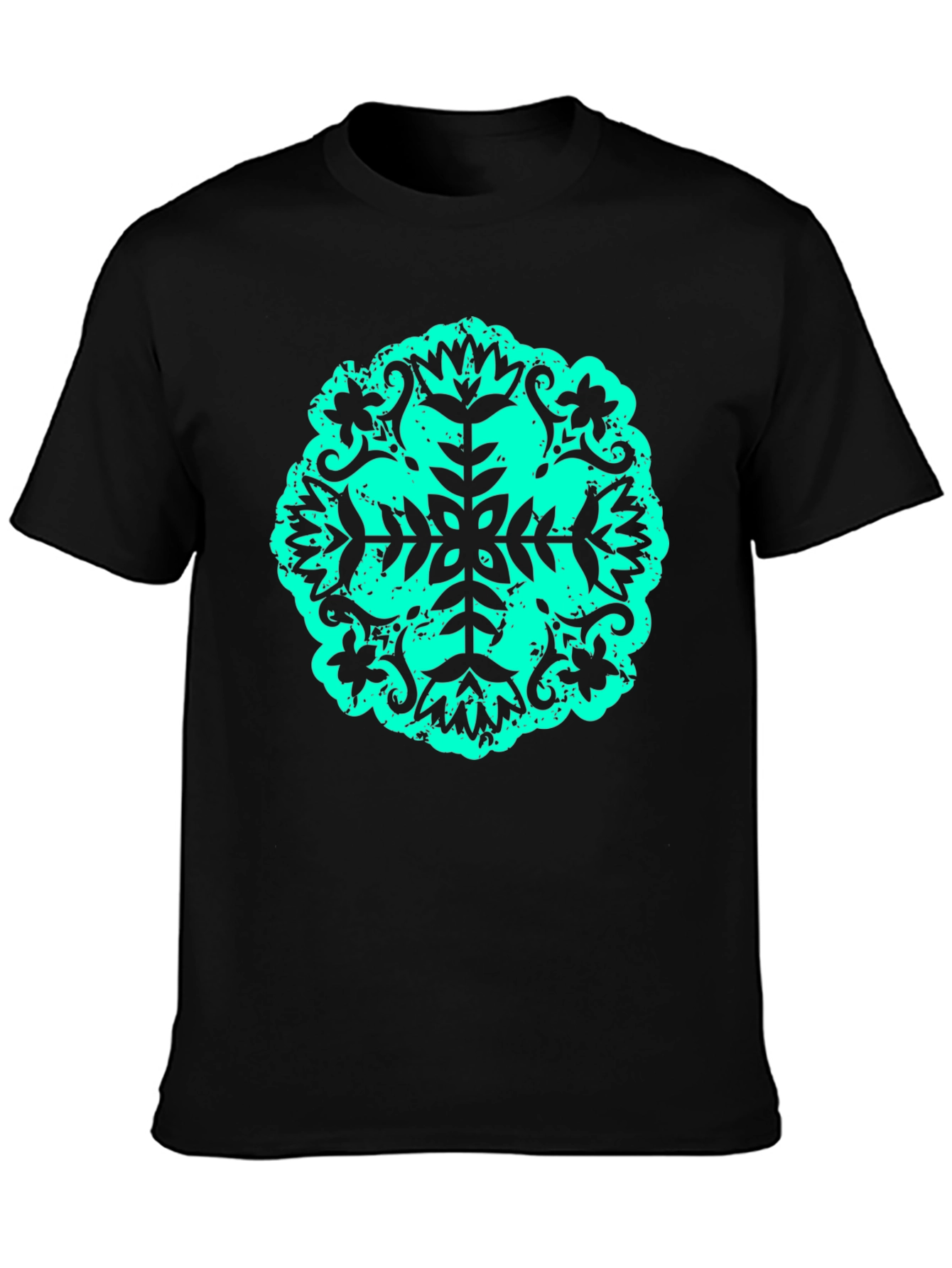 Black Abstract Teal Print Black Tee view 3
