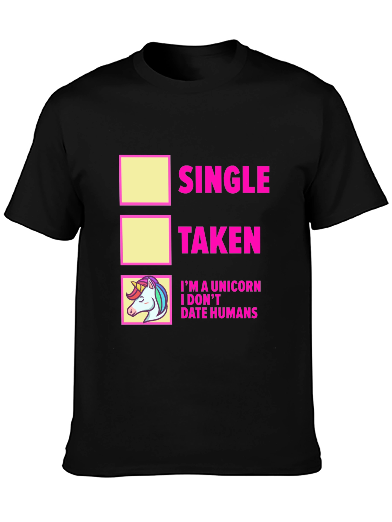 Black Single Taken Unicorn T-Shirt - Funny Dating Humor Tee view 3