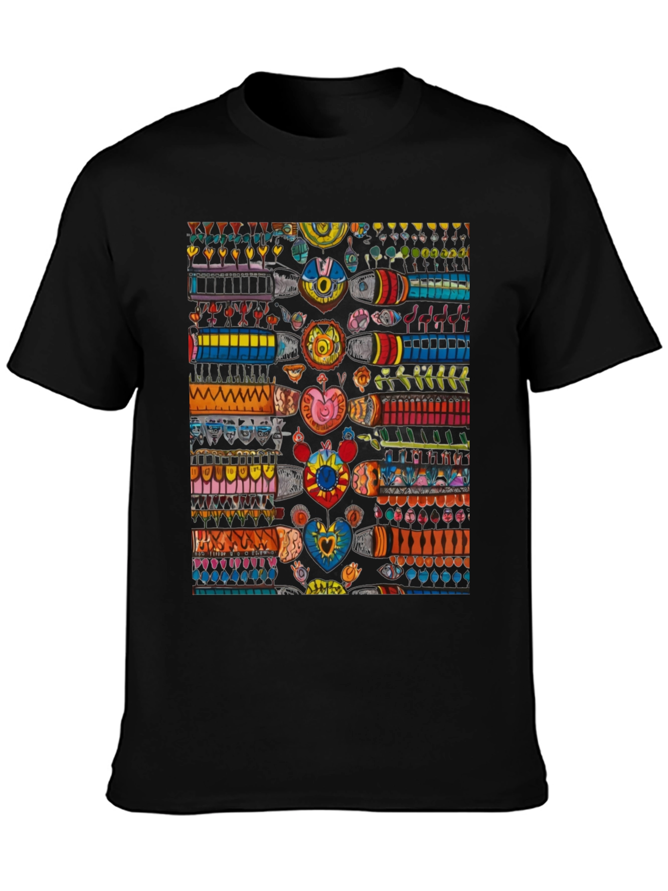 Black Colorful Abstract Pattern Black T-Shirt view 3