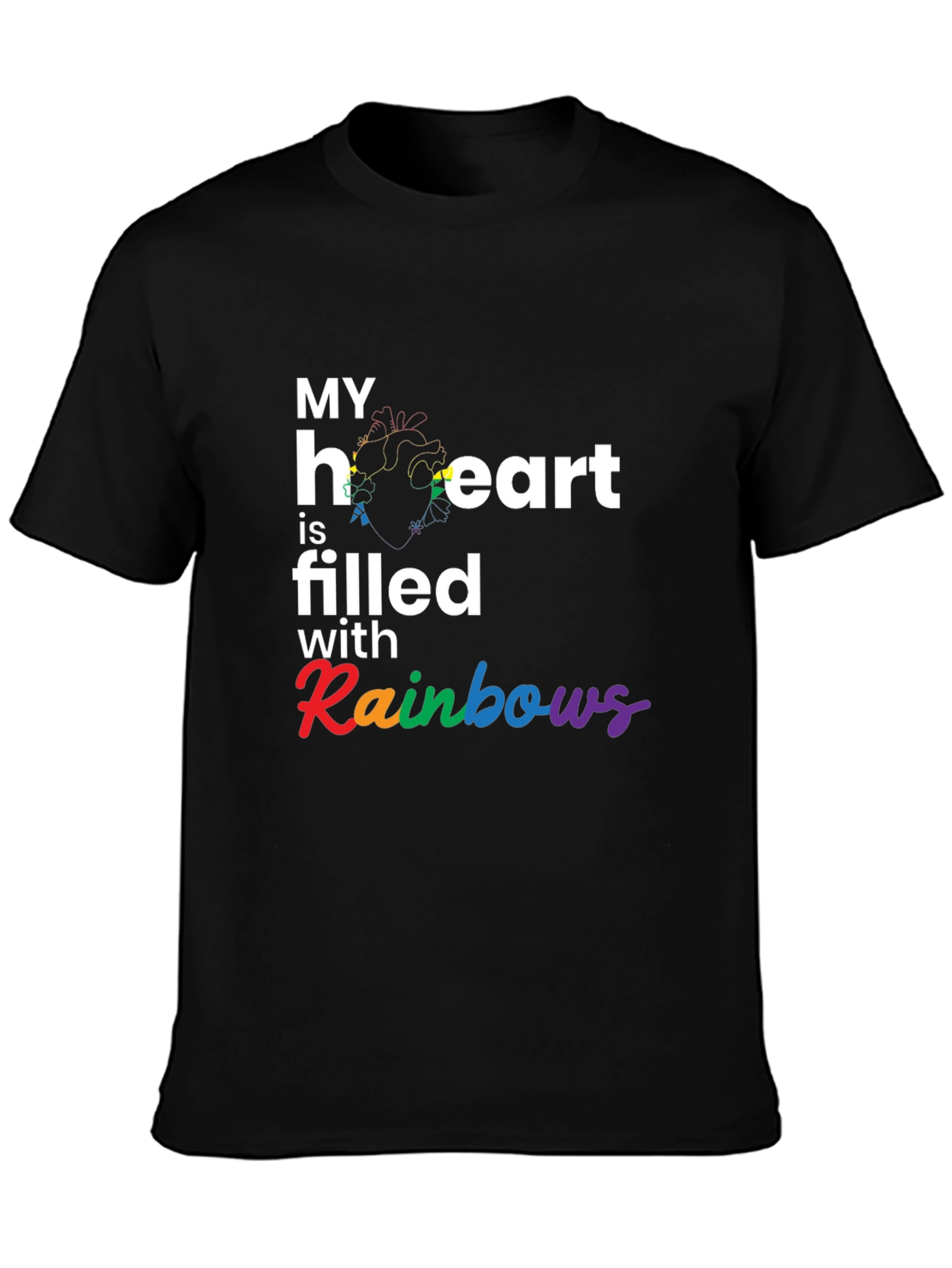 Black Rainbow Heart Filled T-Shirt view 3