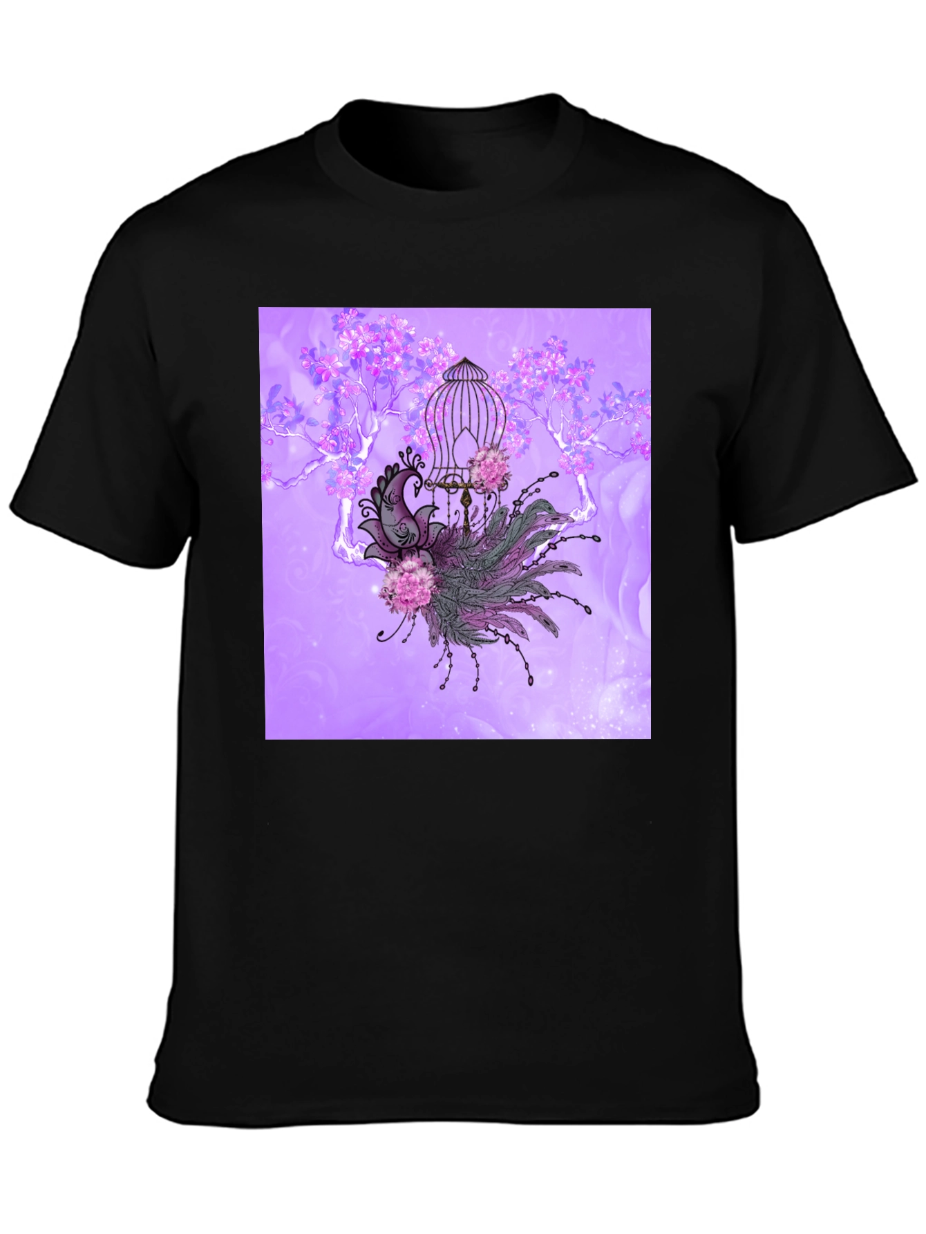 Black Elegant Peacock Cage Graphic T-Shirt view 3