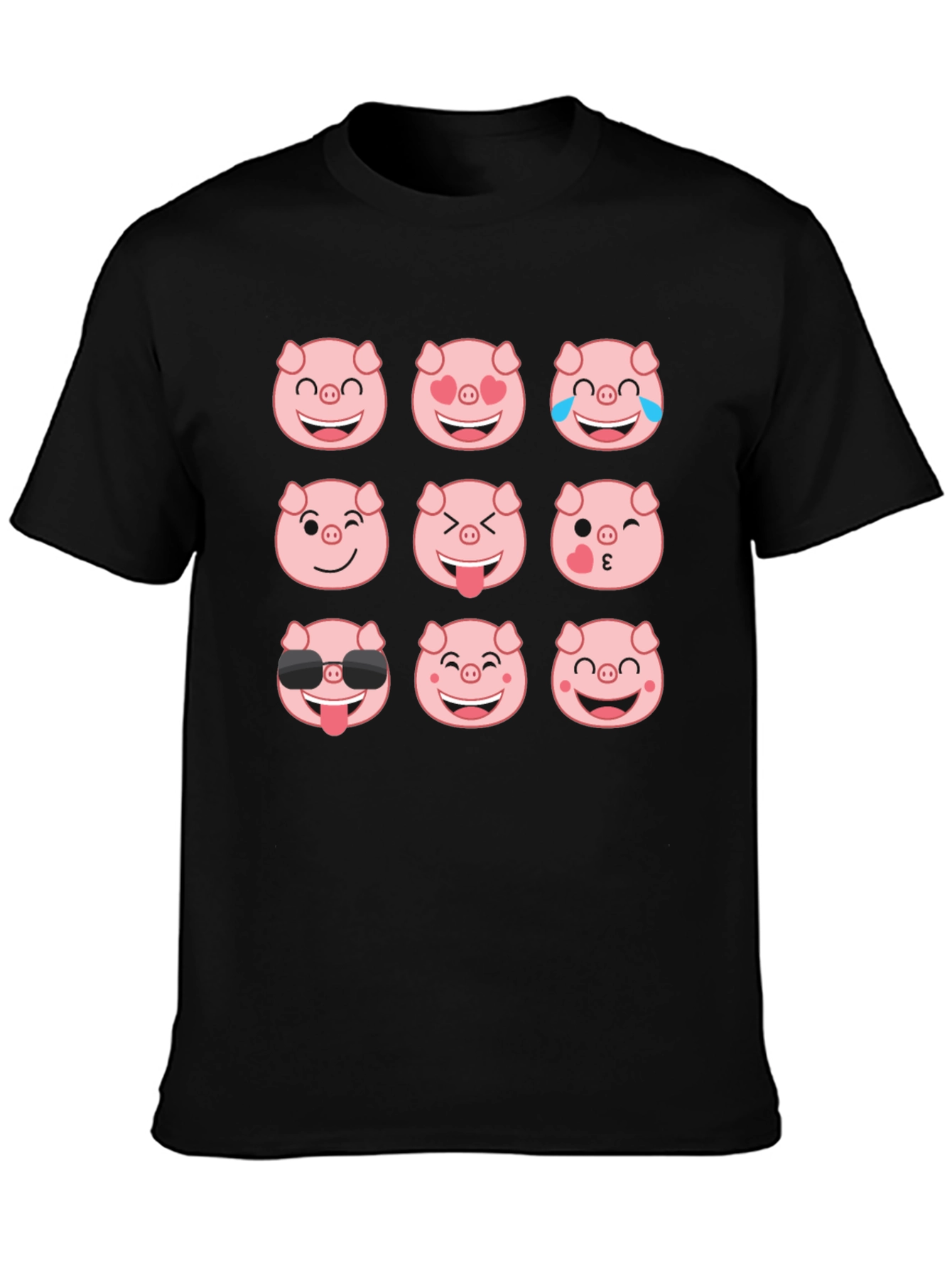 Black Pig Emoji T-Shirt - Black Cotton Crew Neck Tee view 3