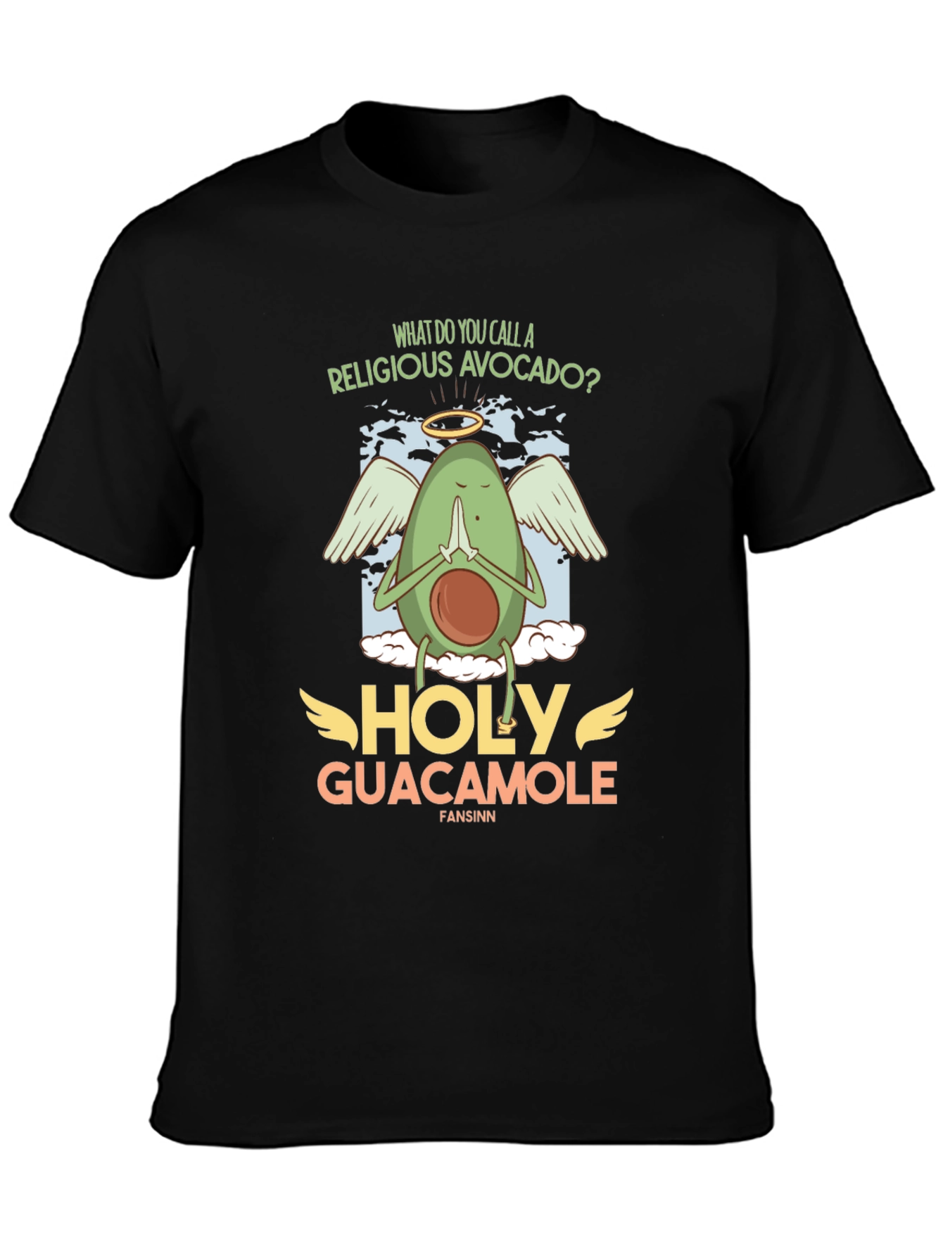 Black Holy Guacamole T-Shirt - Religious Avocado Pun Tee view 3