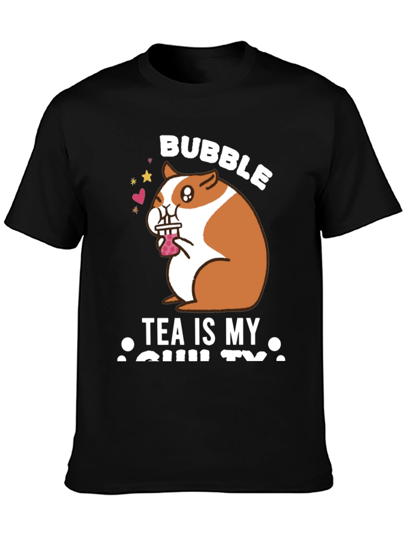 Black Bubble Tea Loving Hamster T-Shirt view 3