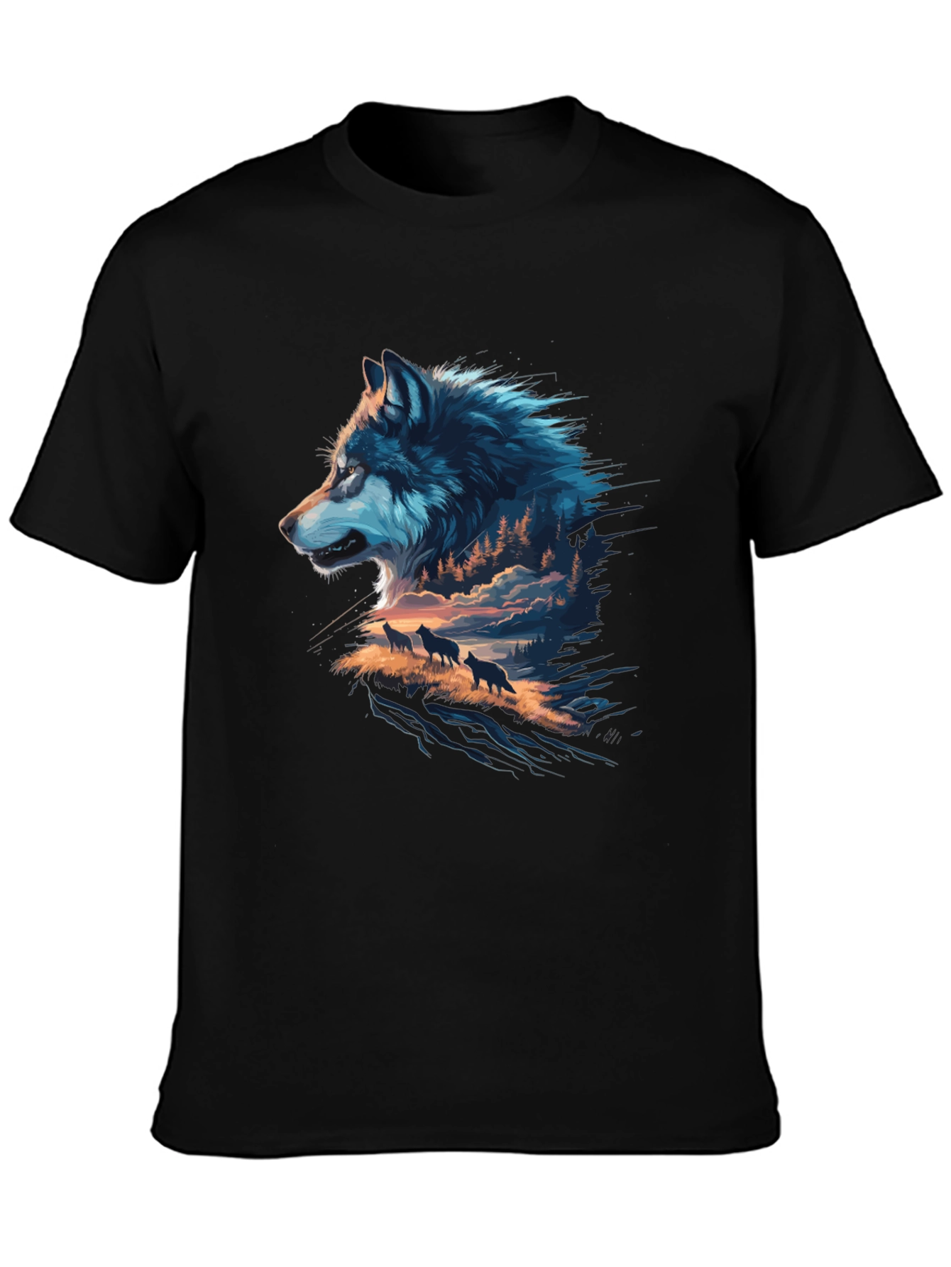 Black Wolf Pack Graphic Black T-Shirt view 3