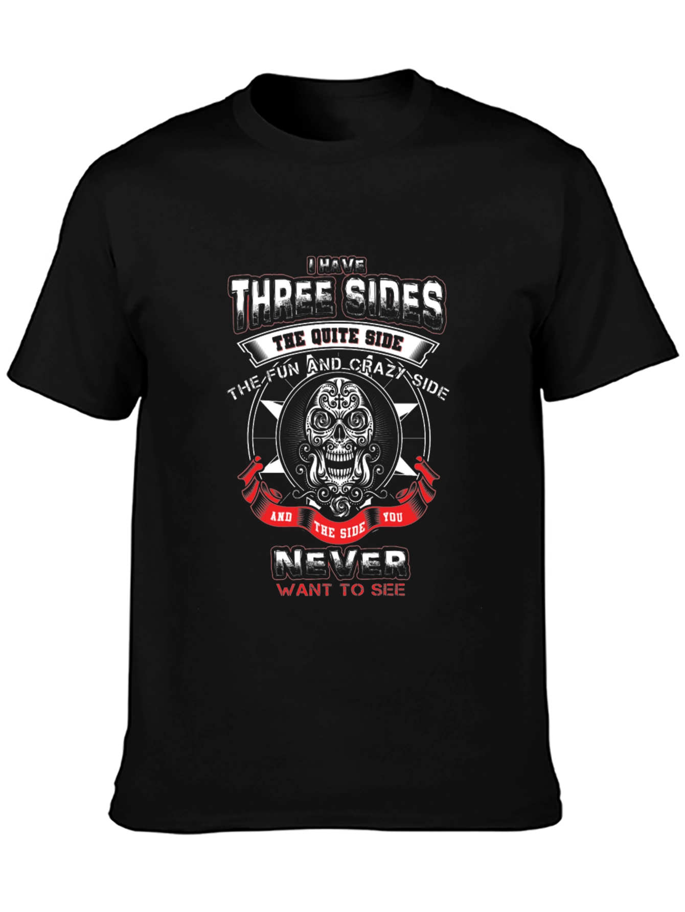 Black Three Sides Graphic Tee - Skull Design view 3