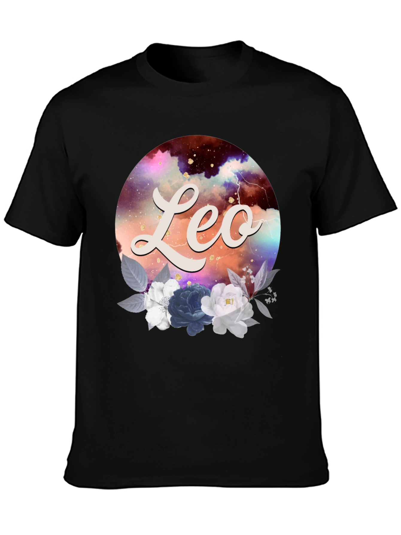 Black Leo Zodiac Floral T-Shirt view 3