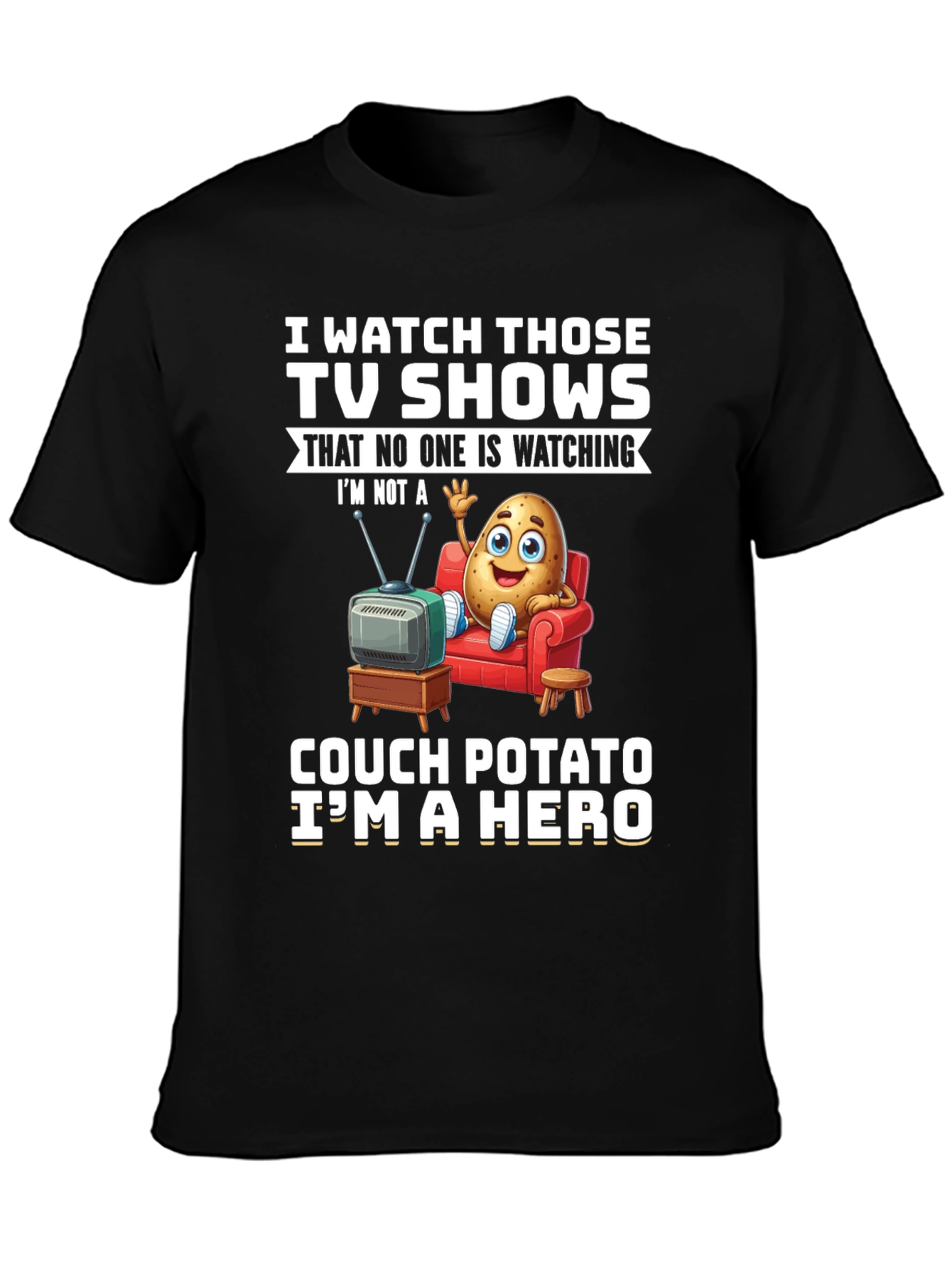 Black Couch Potato Hero T-Shirt view 3