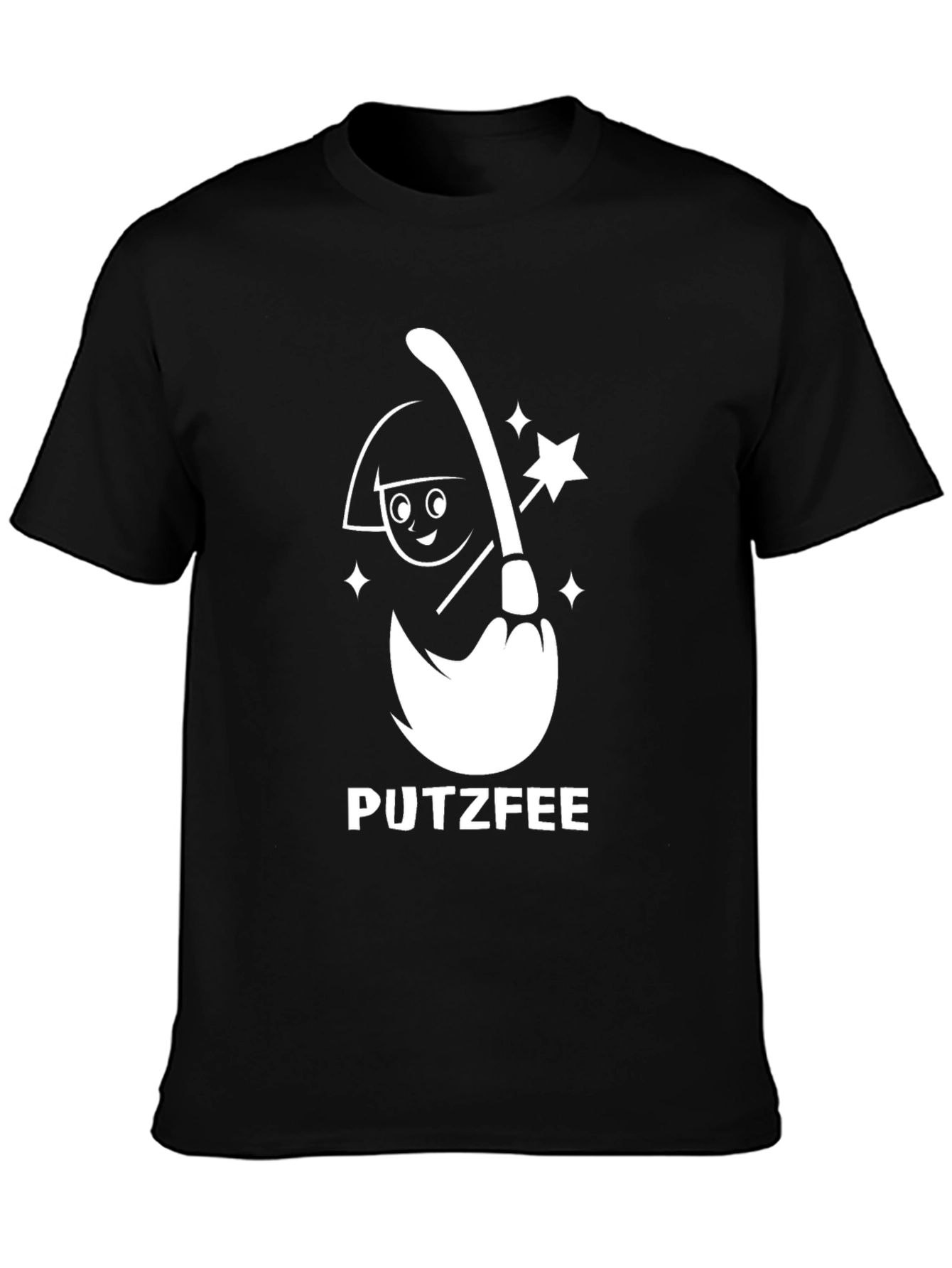Black Putzfee Cartoon Broom T-Shirt - Black Graphic Tee view 3