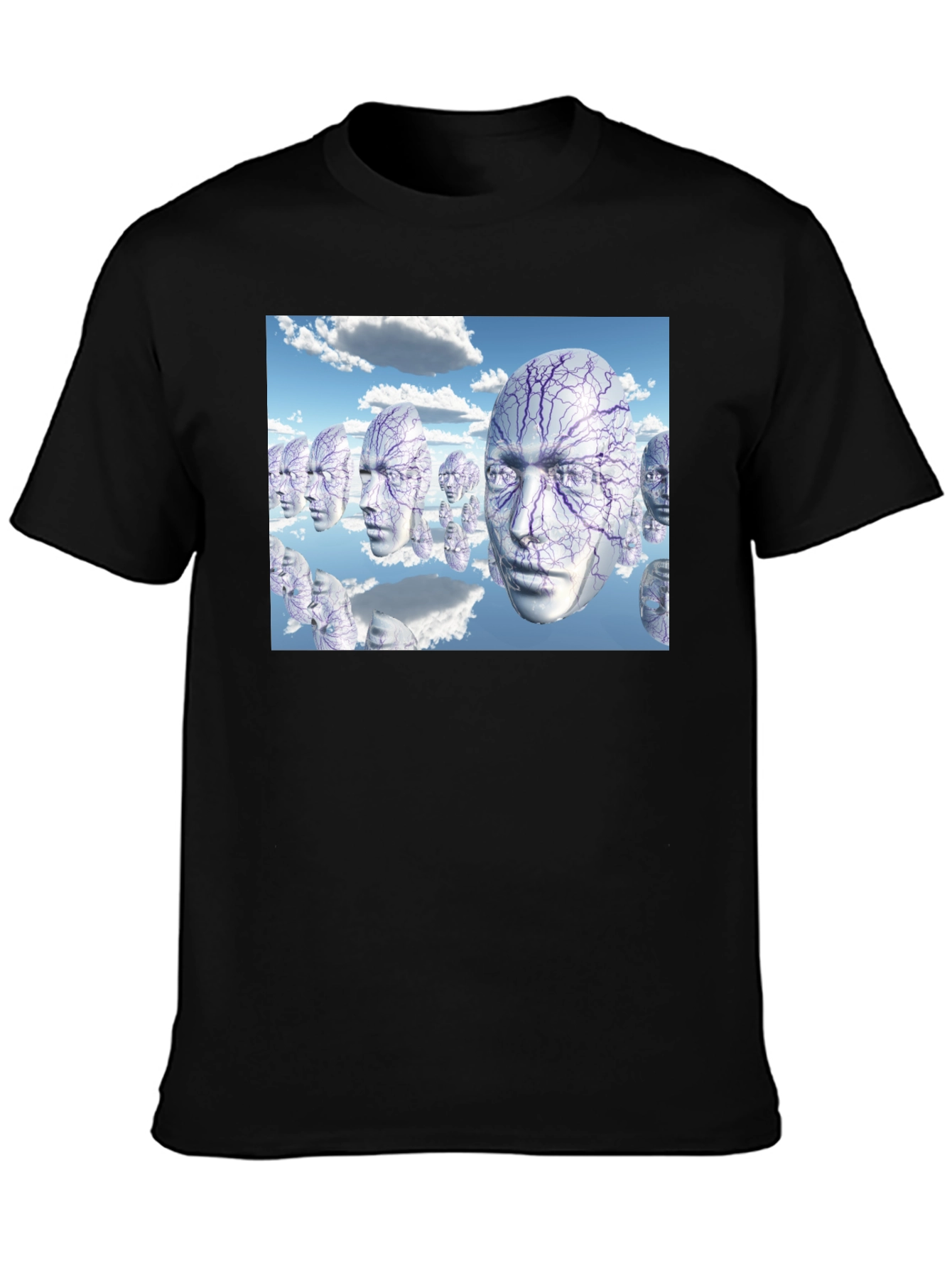 Black Surreal Faces T-Shirt - Unique Graphic Tee view 3