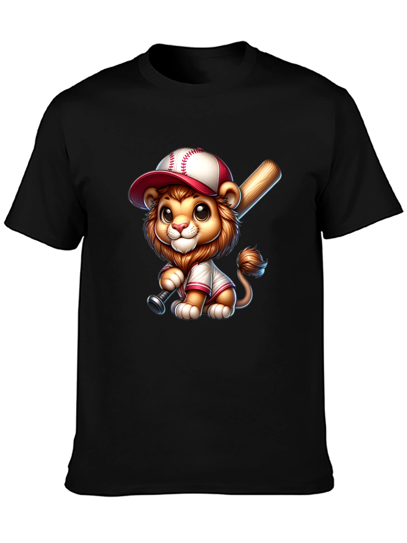Black Cute Lion Baseball T-Shirt view 3