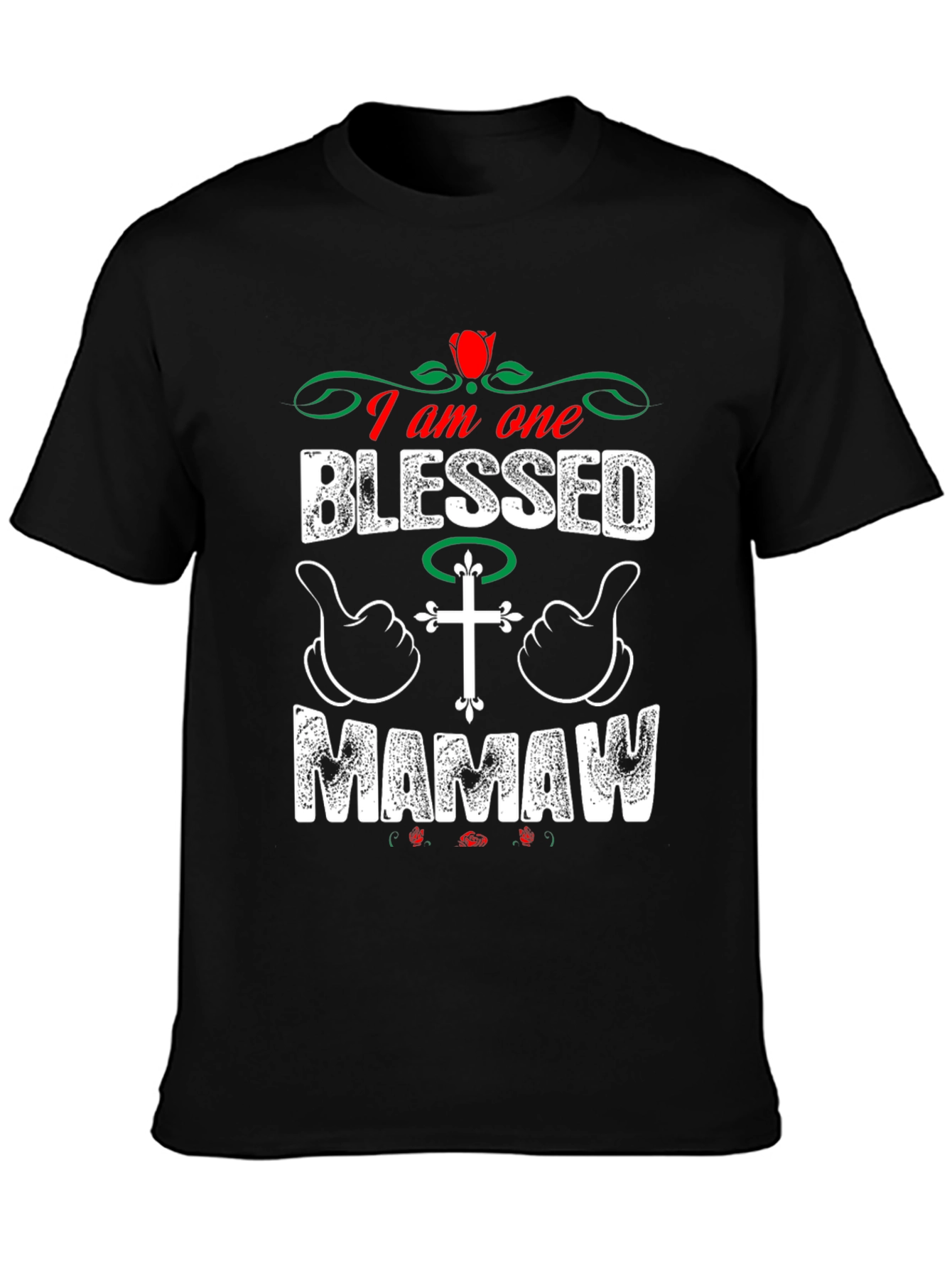 Black Blessed Mamaw T-Shirt - Christian Family Love view 3