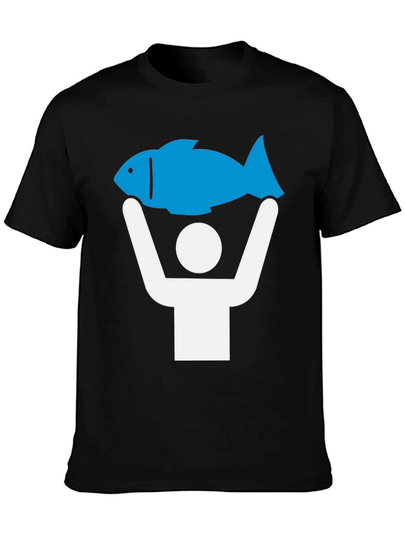 Black Funny Fish Catch T-Shirt - Blue Graphic Tee view 3