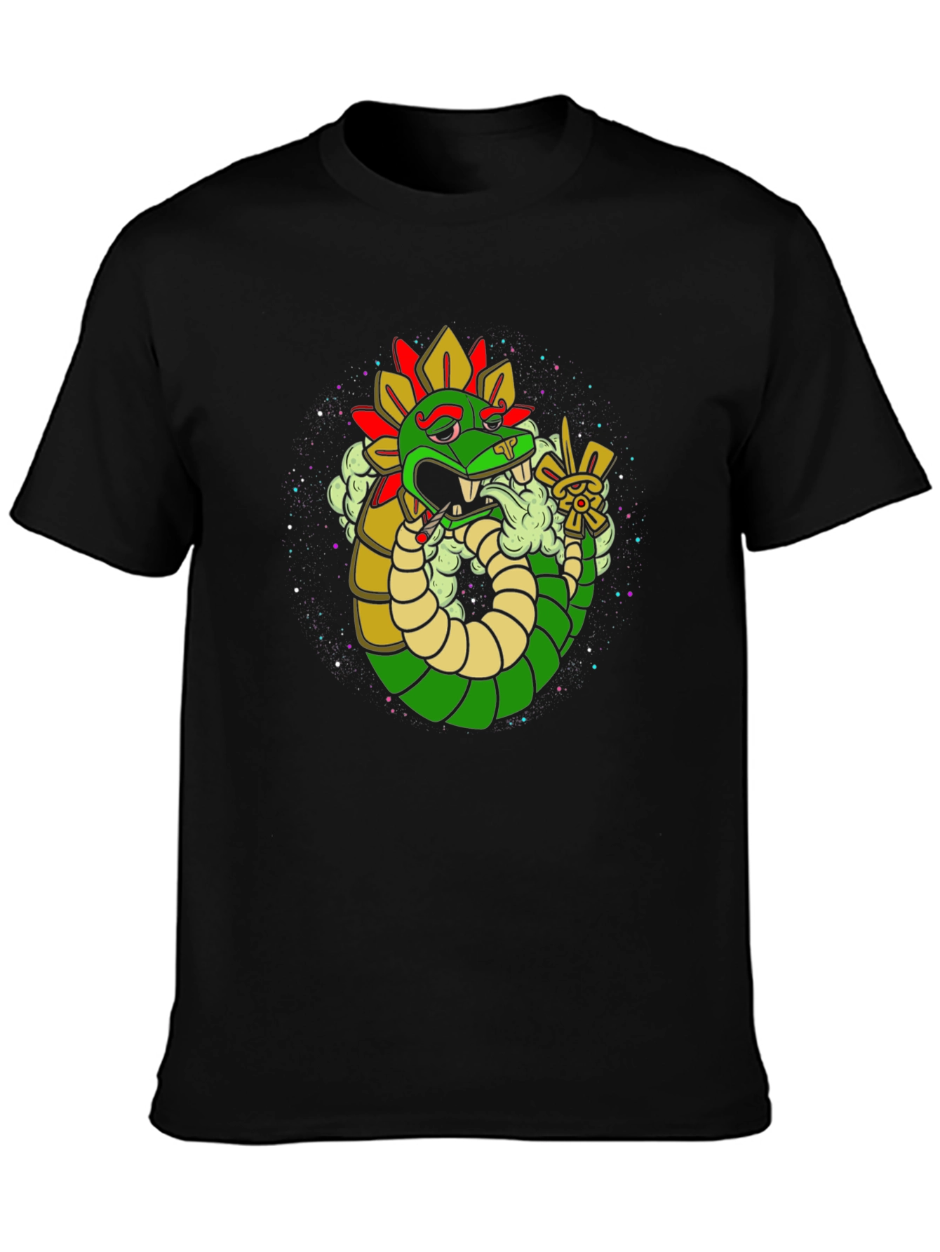 Black Aztec Serpent Tee - Cool Graphic T-Shirt view 3
