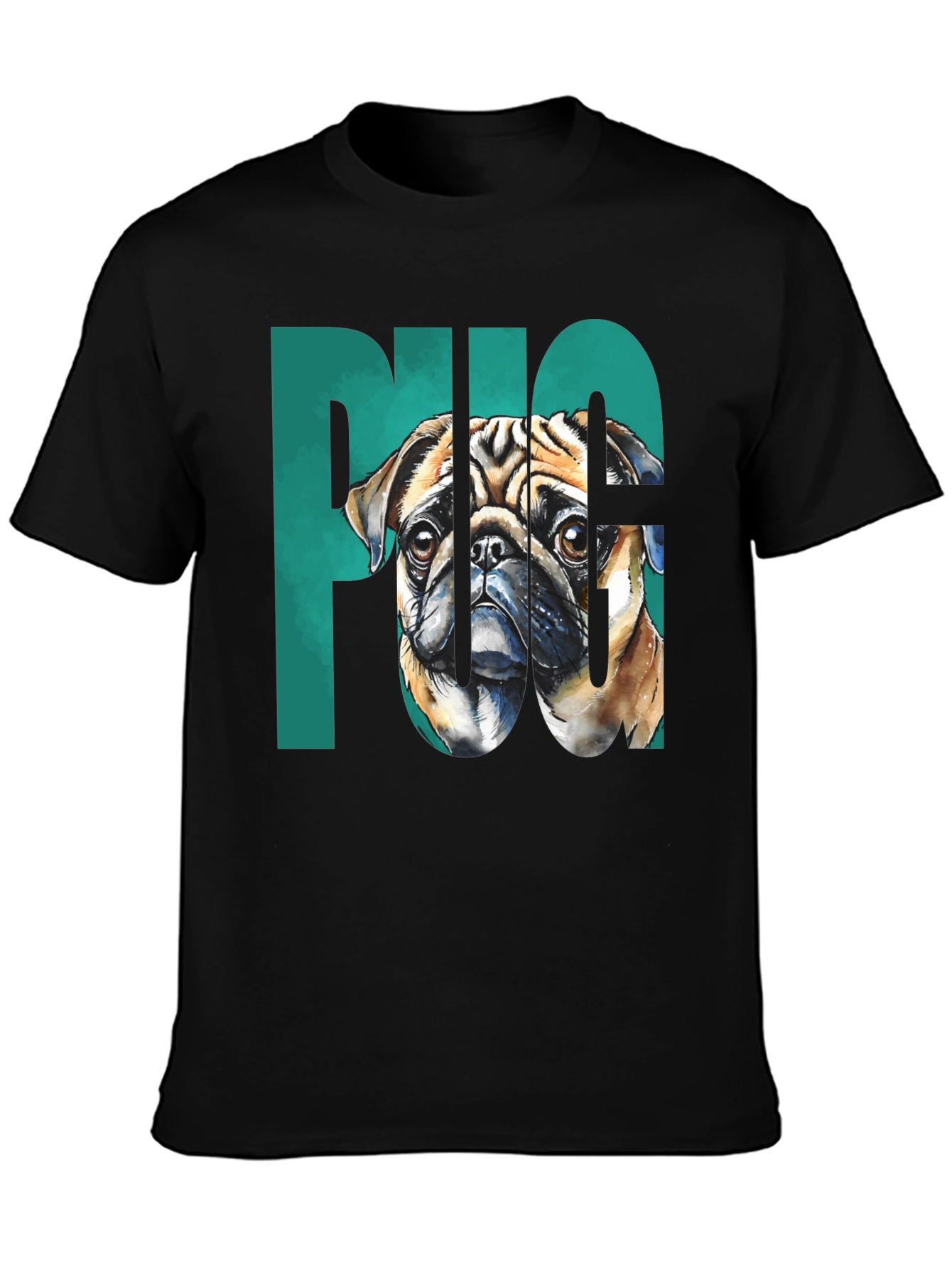 Black Pug Graphic Tee - Men's Black Cotton T-Shirt view 3