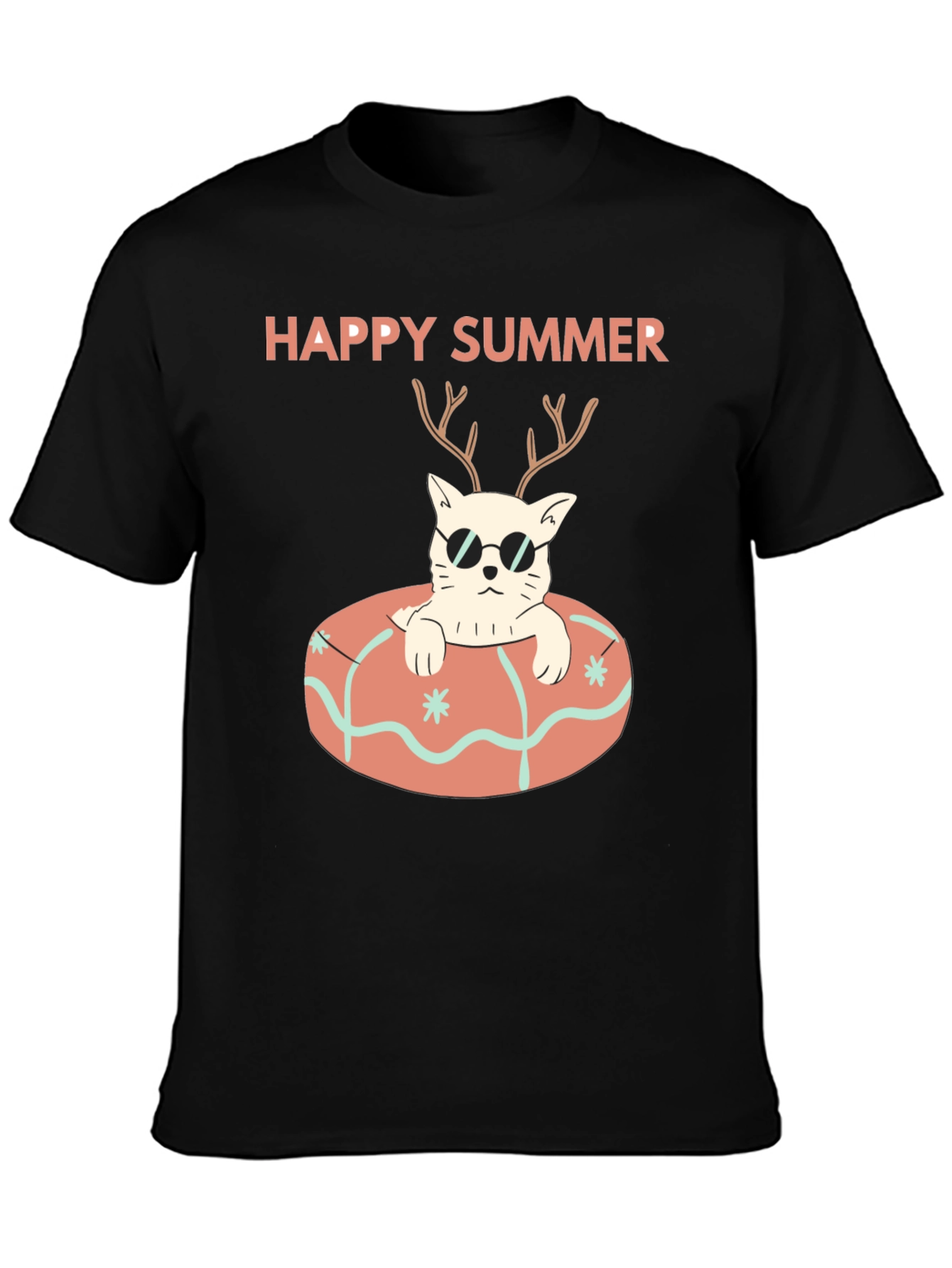 Black Happy Summer Cat T-Shirt - Black Graphic Tee view 3
