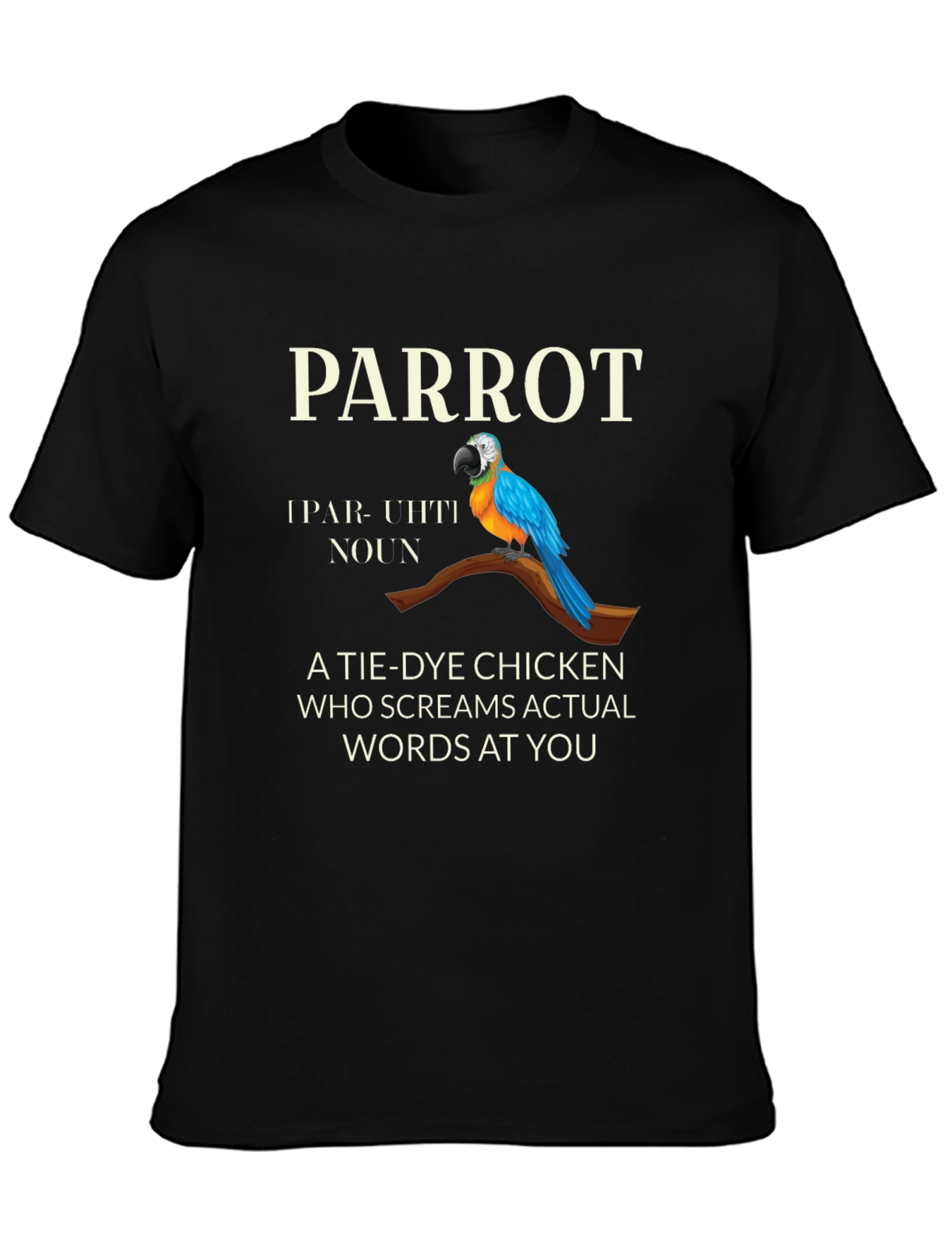 Black Parrot Tie Dye Chicken Graphic T-Shirt view 3