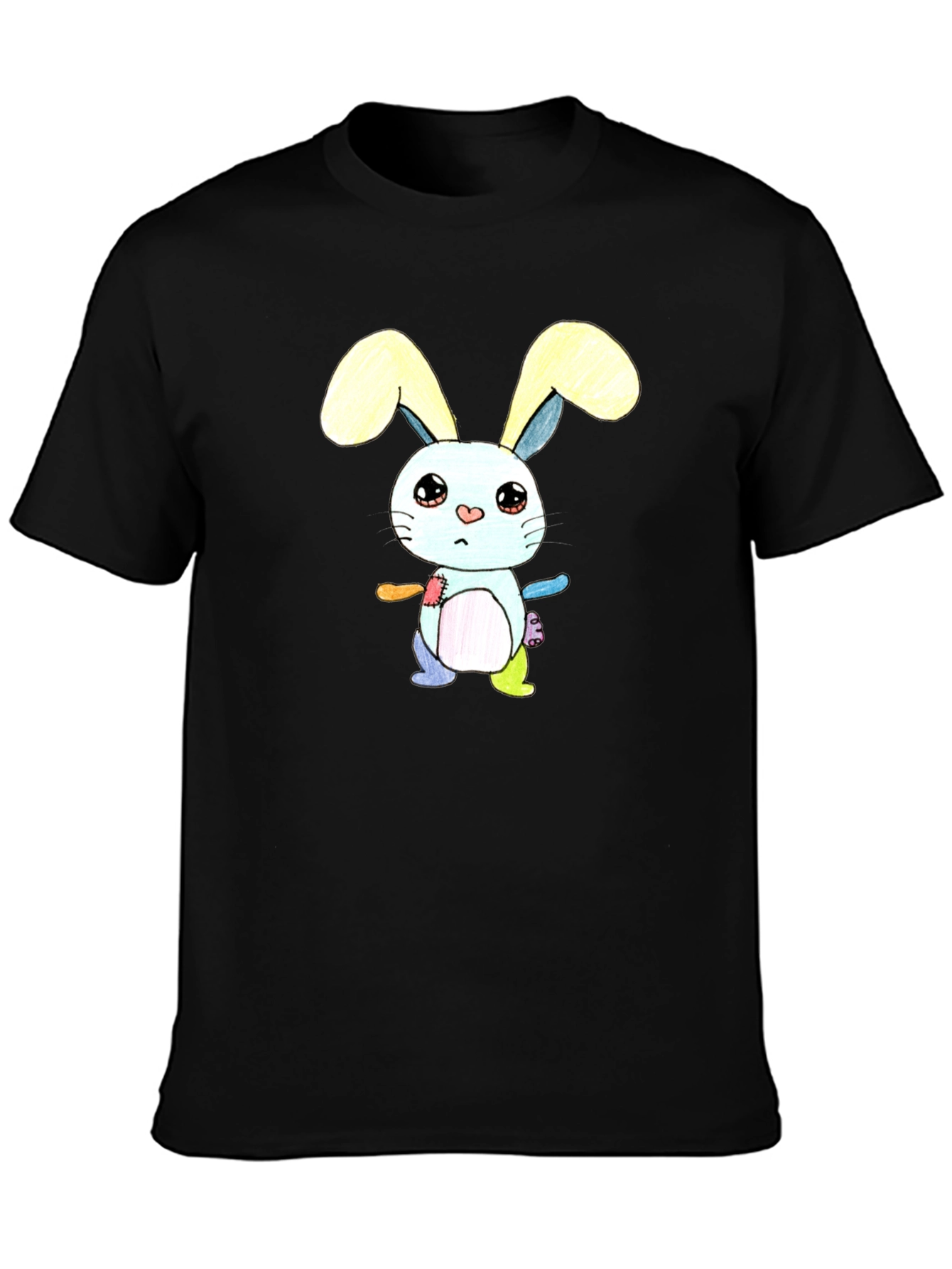 Black Cute Cartoon Bunny T-Shirt - Unisex Black Tee view 3