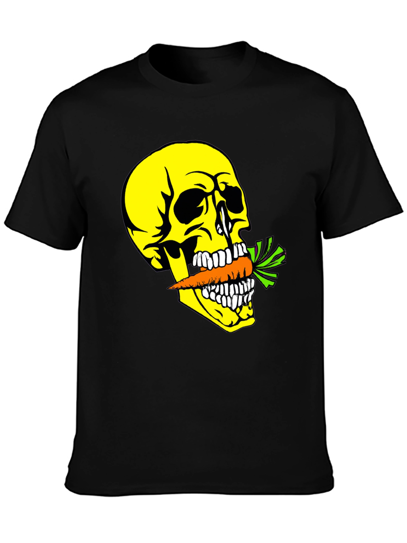 Black Skull with Carrot T-Shirt - Graphic Print Tee view 3