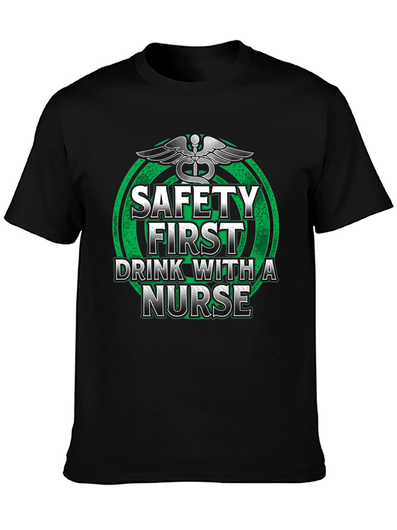 Black Safety First Drink With a Nurse T-Shirt view 3