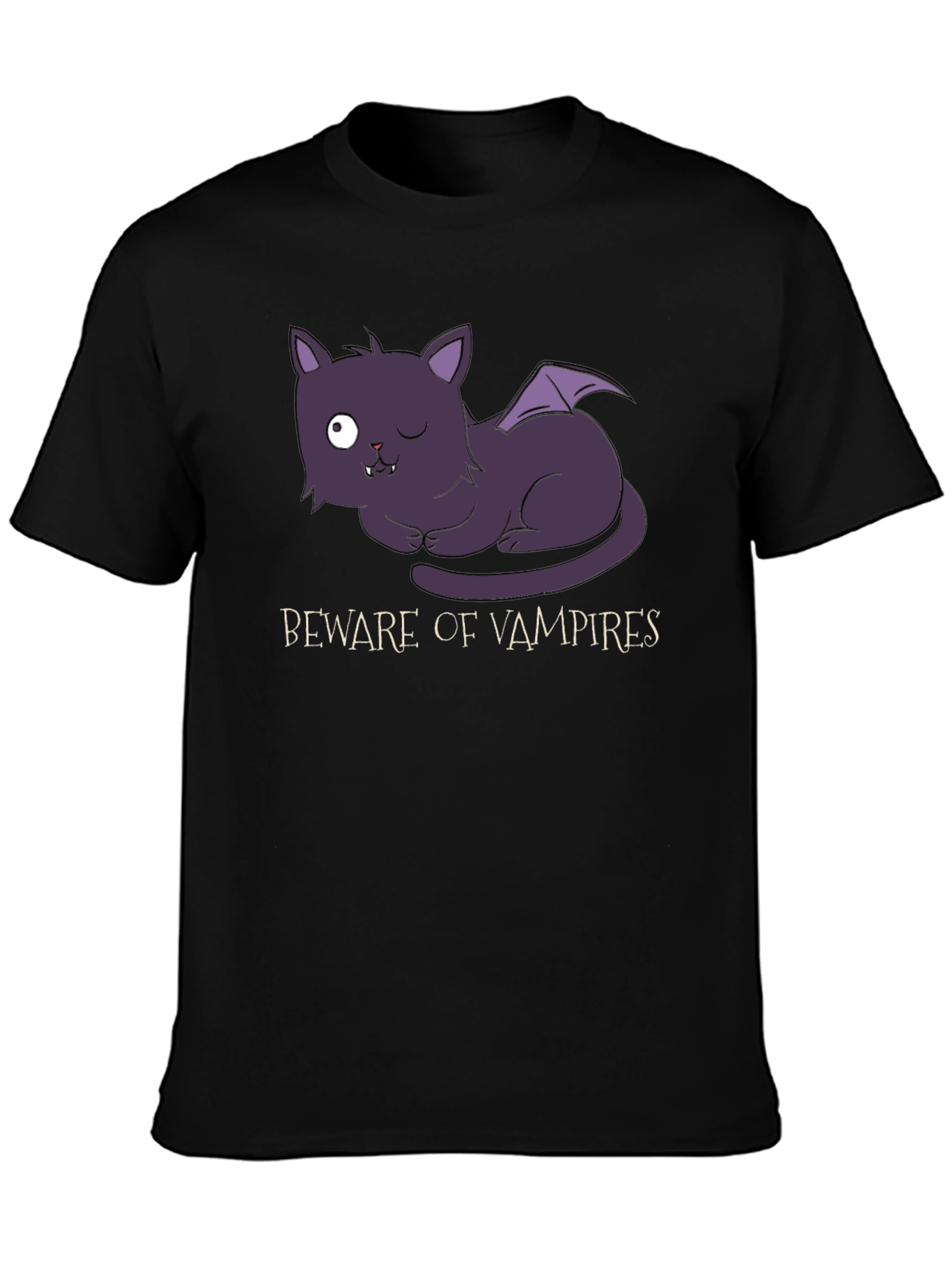 Black Beware of Vampires Cat T-Shirt - Halloween view 3