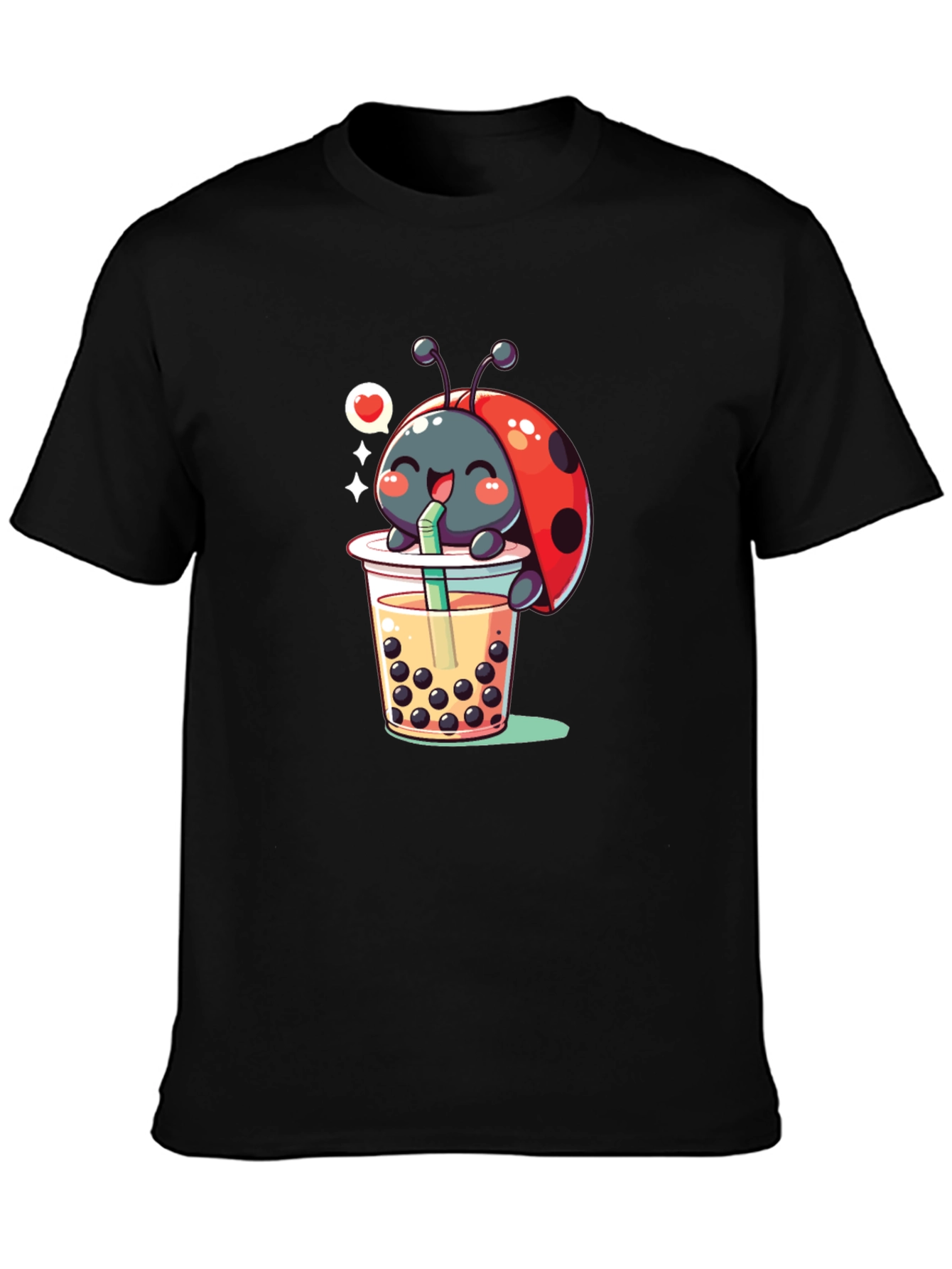Black Ladybug Boba Tea Graphic Tee - Black Cotton T-Shirt view 3