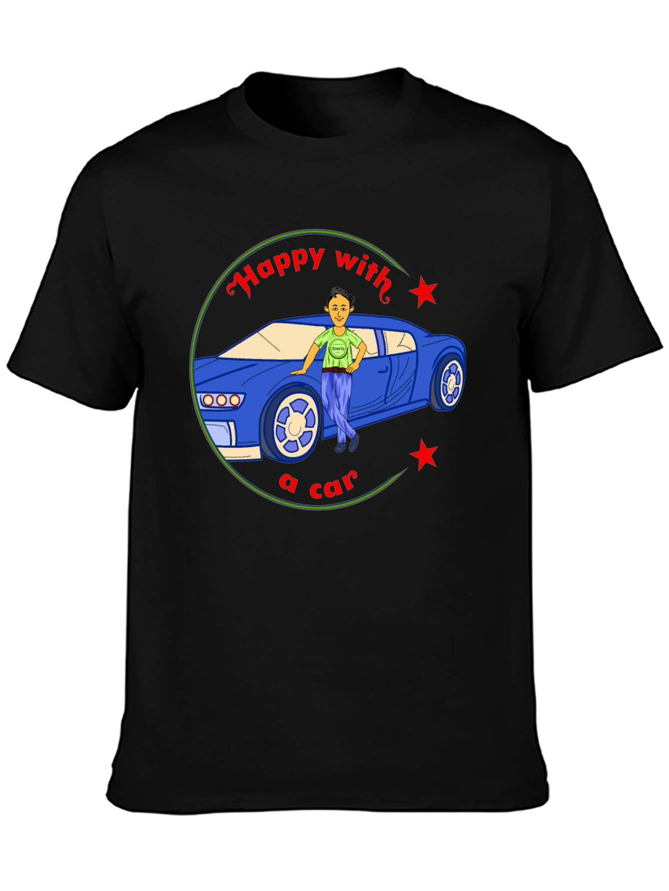 Black Happy with a Car Graphic Tee - Black Cotton view 3