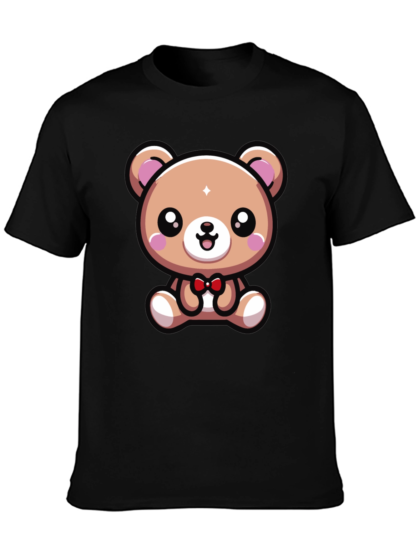 Black Cute Cartoon Bear Graphic Tee - Black view 3
