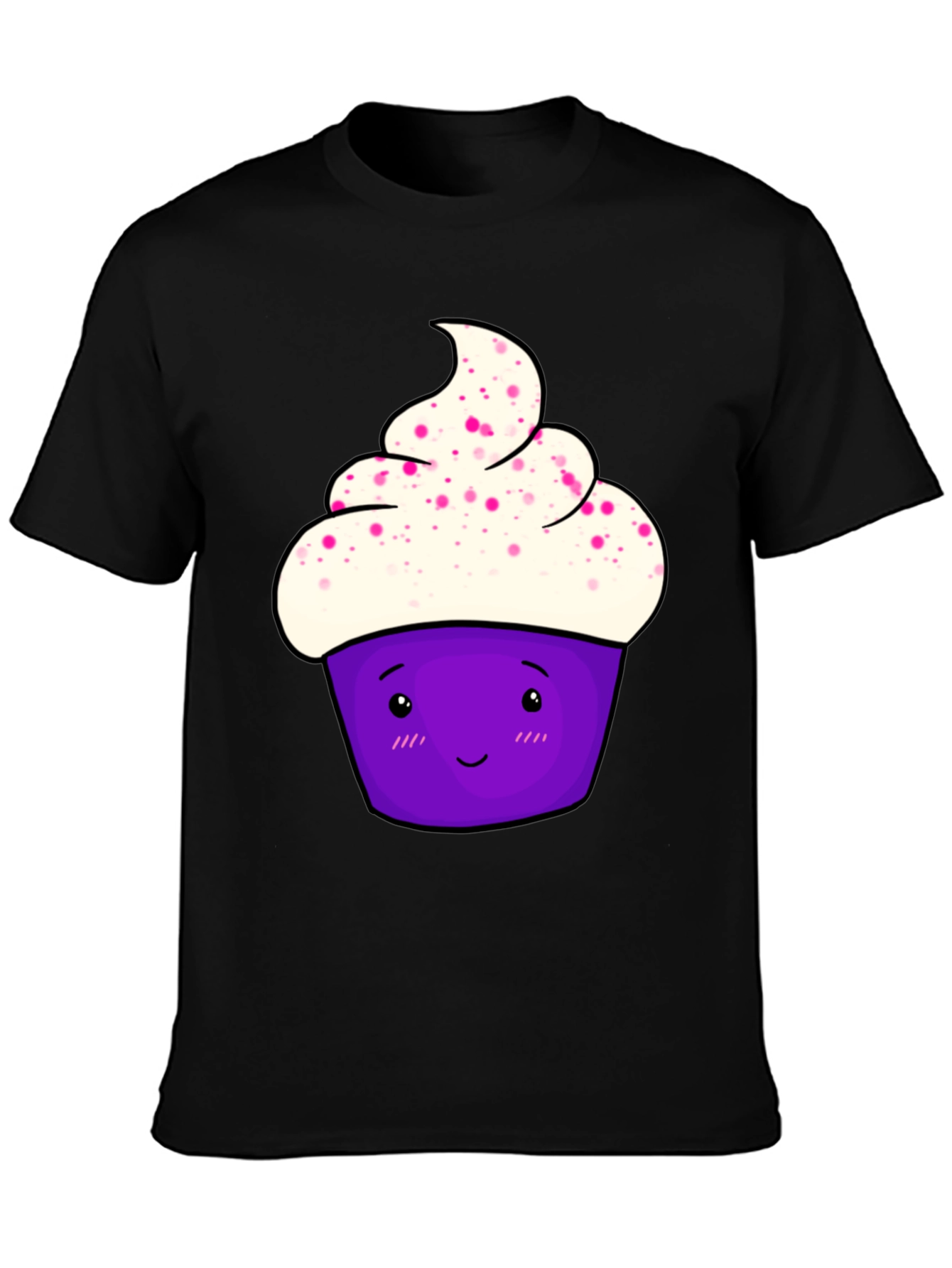 Black Cute Cupcake Graphic T-Shirt - Black Cotton Tee view 3