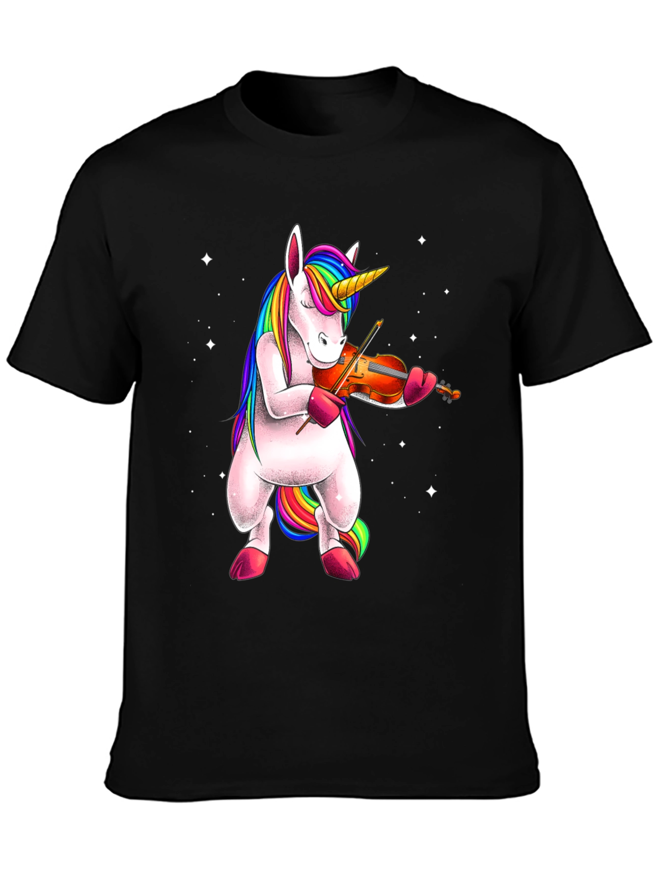 Black Unicorn Playing Violin T-Shirt - Black view 3