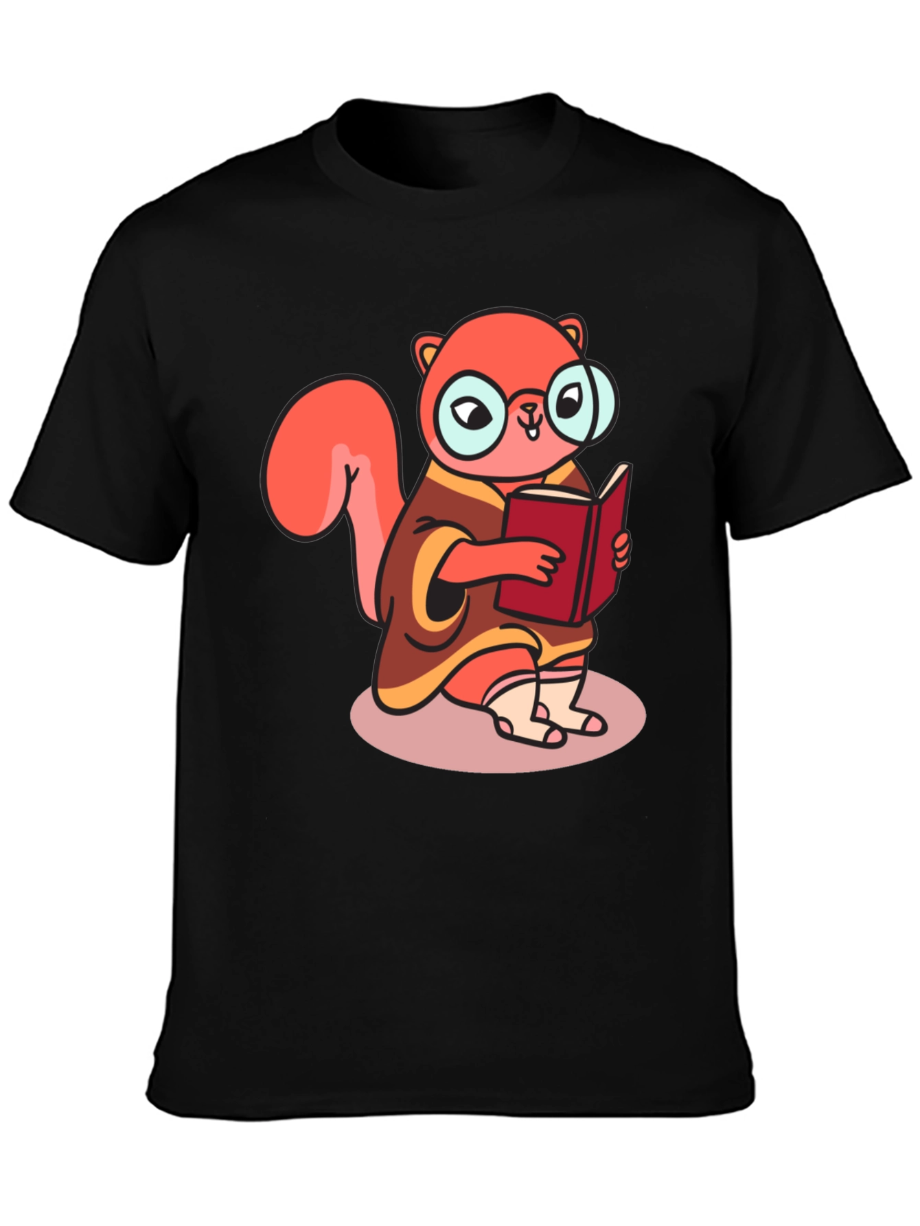 Black Bookish Squirrel Tee - Cartoon Animal Shirt view 3