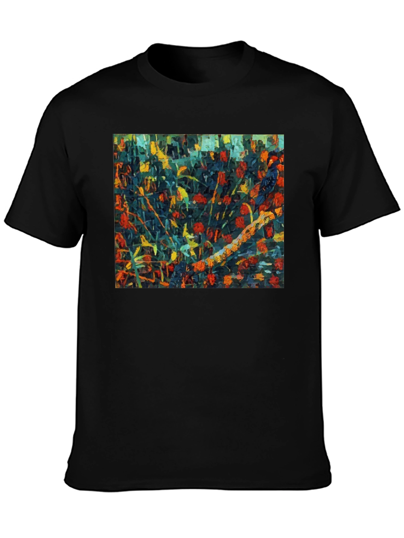 Black Abstract Floral Print Black T-Shirt view 3