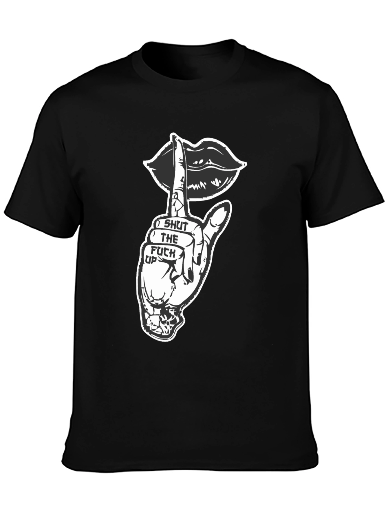 Black Shut Up Graphic Tee - Black Crew Neck T-Shirt view 3