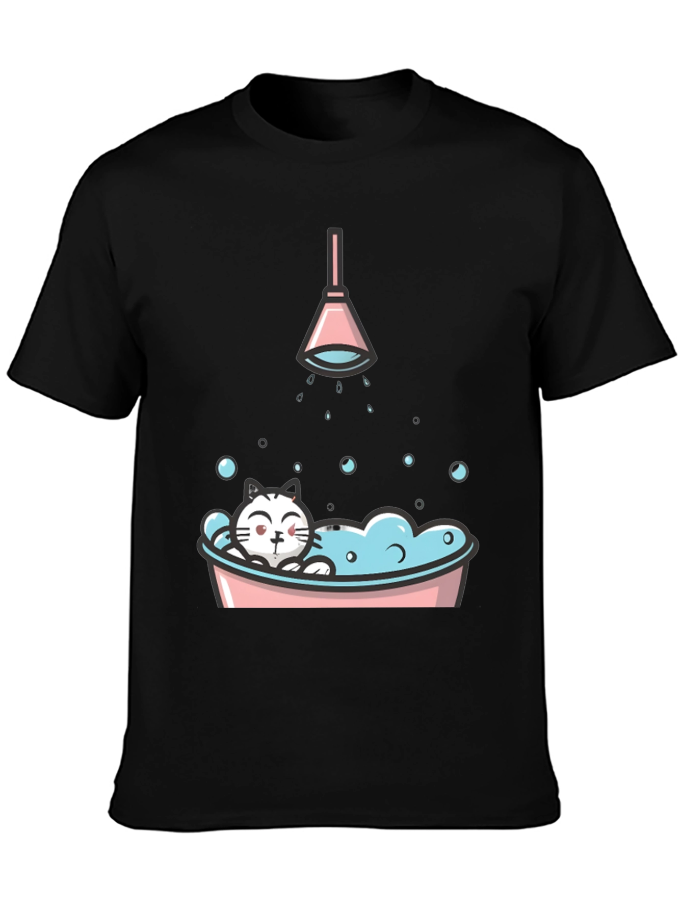 Black Cute Cat in Tub Graphic T-Shirt view 3