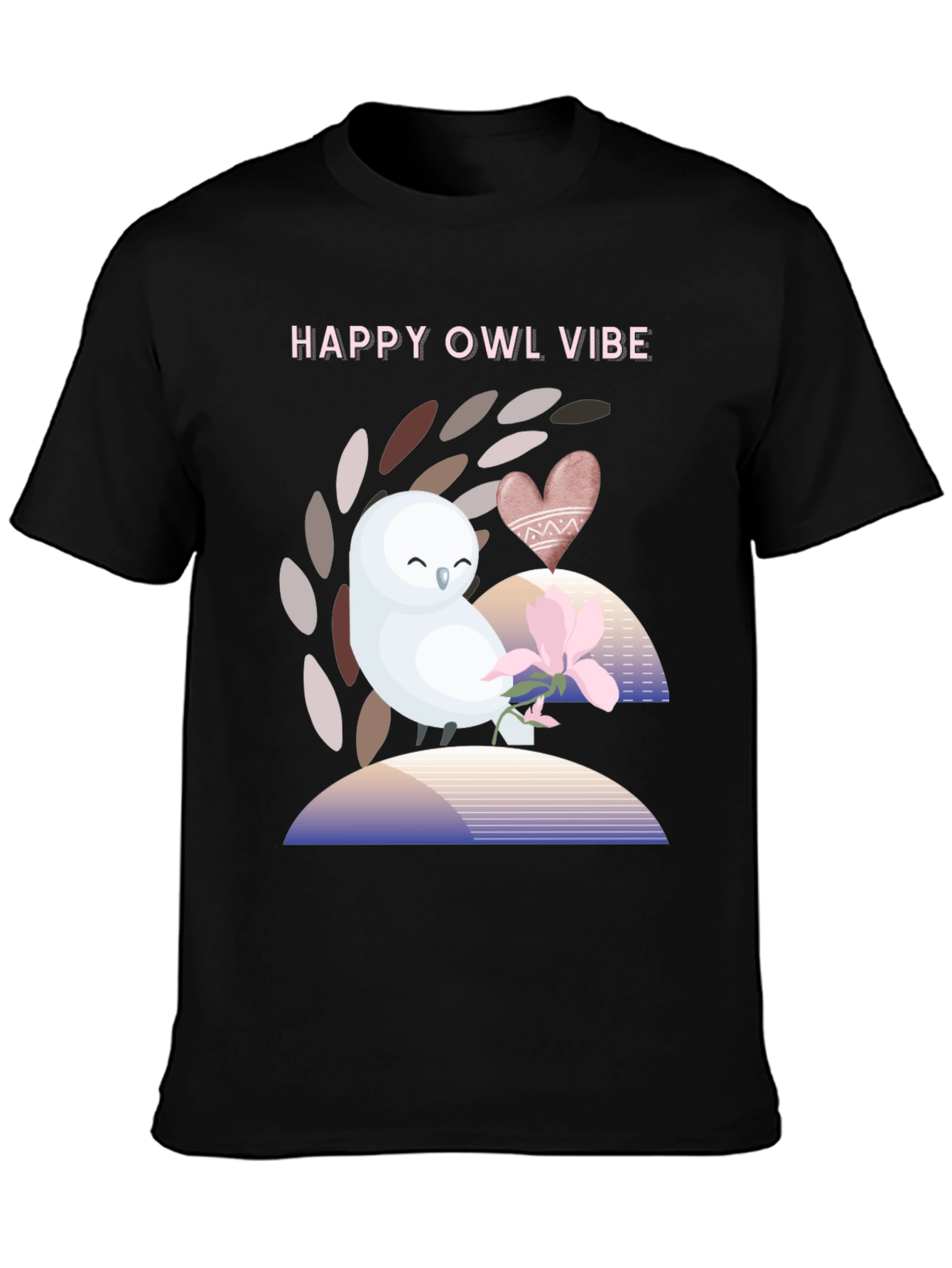Black Happy Owl Vibe Graphic T-Shirt - Unisex view 3