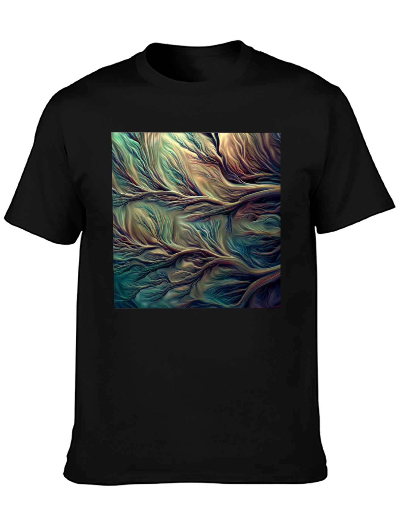 Black Abstract Flowing River T-Shirt view 3